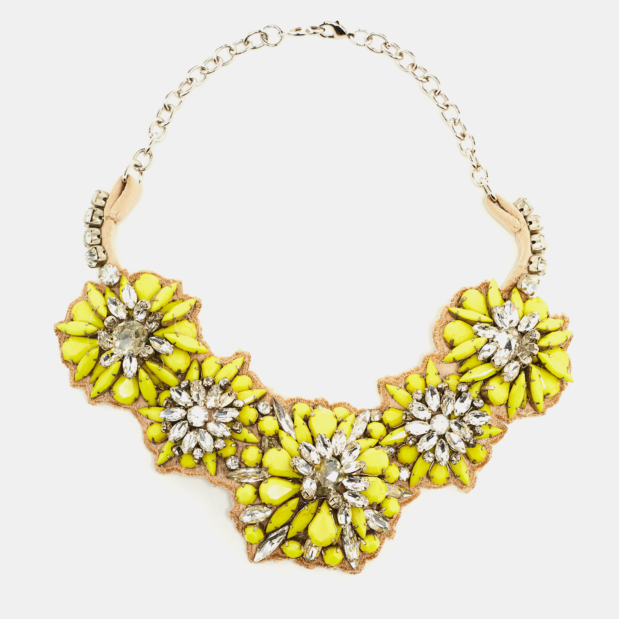

Valentino Fluoro Flowers Green Crystal Silver Tone collar Necklace