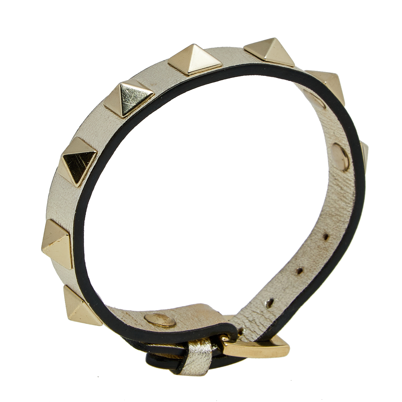 

Valentino Silver Leather Rockstud Gold Tone Metal Wrap Bracelet