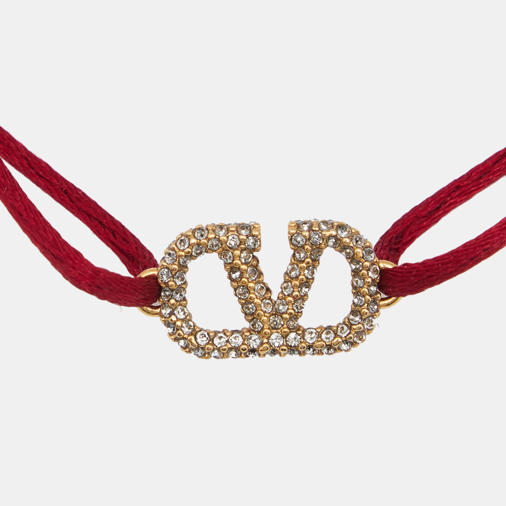 

Valentino Gold Tone VLogo Charm Red Adjustable Cord Bracelet