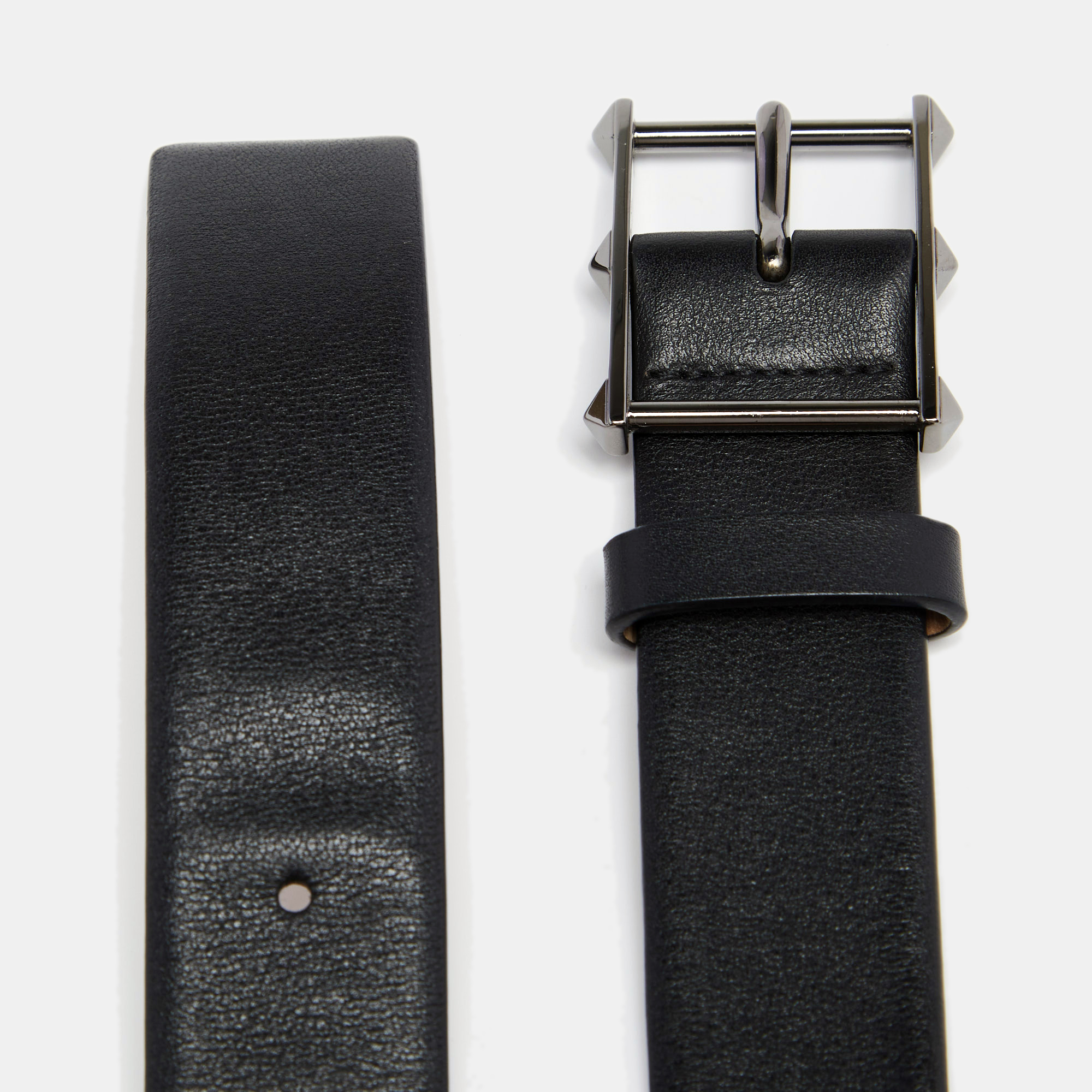 

Valentino Black Leather Rockstud Buckle Belt