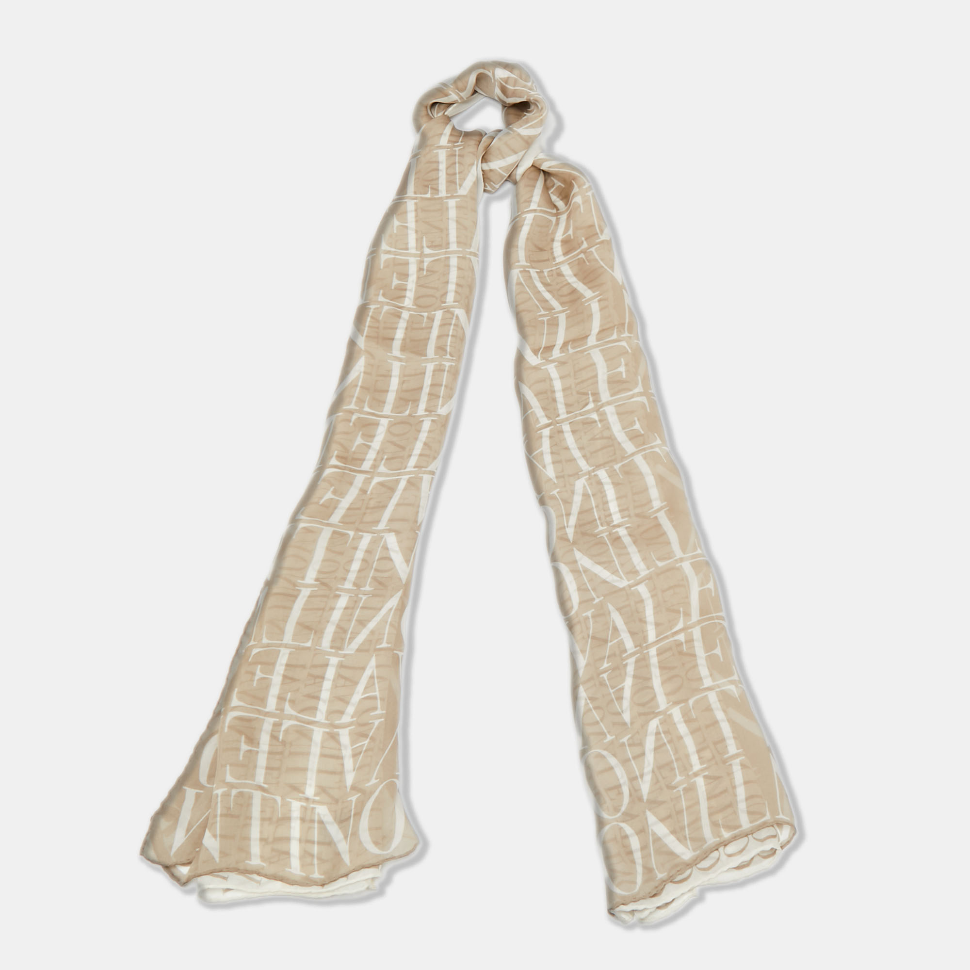 

Valentino Beige Logo Printed Silk Scarf