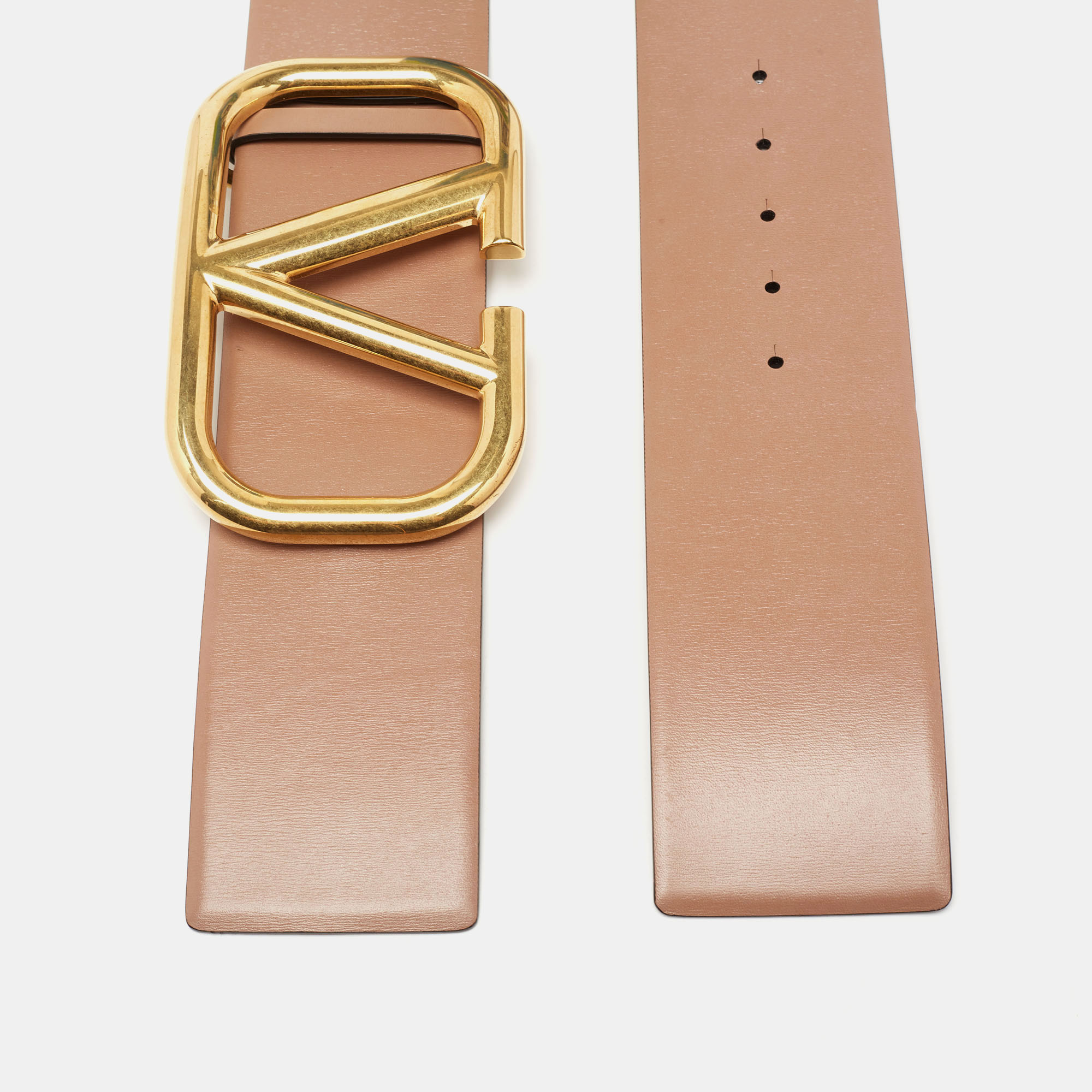 

Valentino Poudre Leather VLogo Wide Belt, Beige