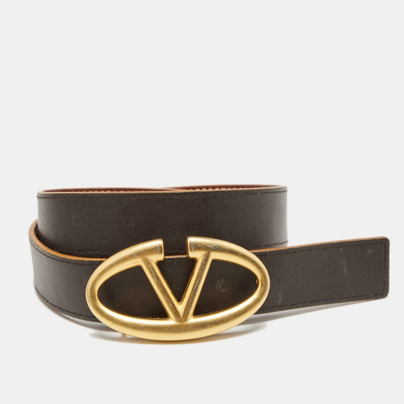 

Valentino Tan/Brown Leather VLogo Reversible Buckle Belt