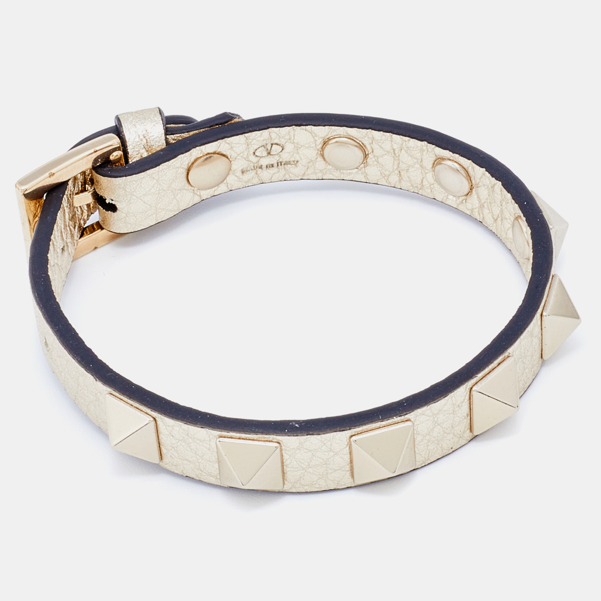 

Valentino Leather Rockstud Gold Tone Metal Wrap Bracelet, Silver
