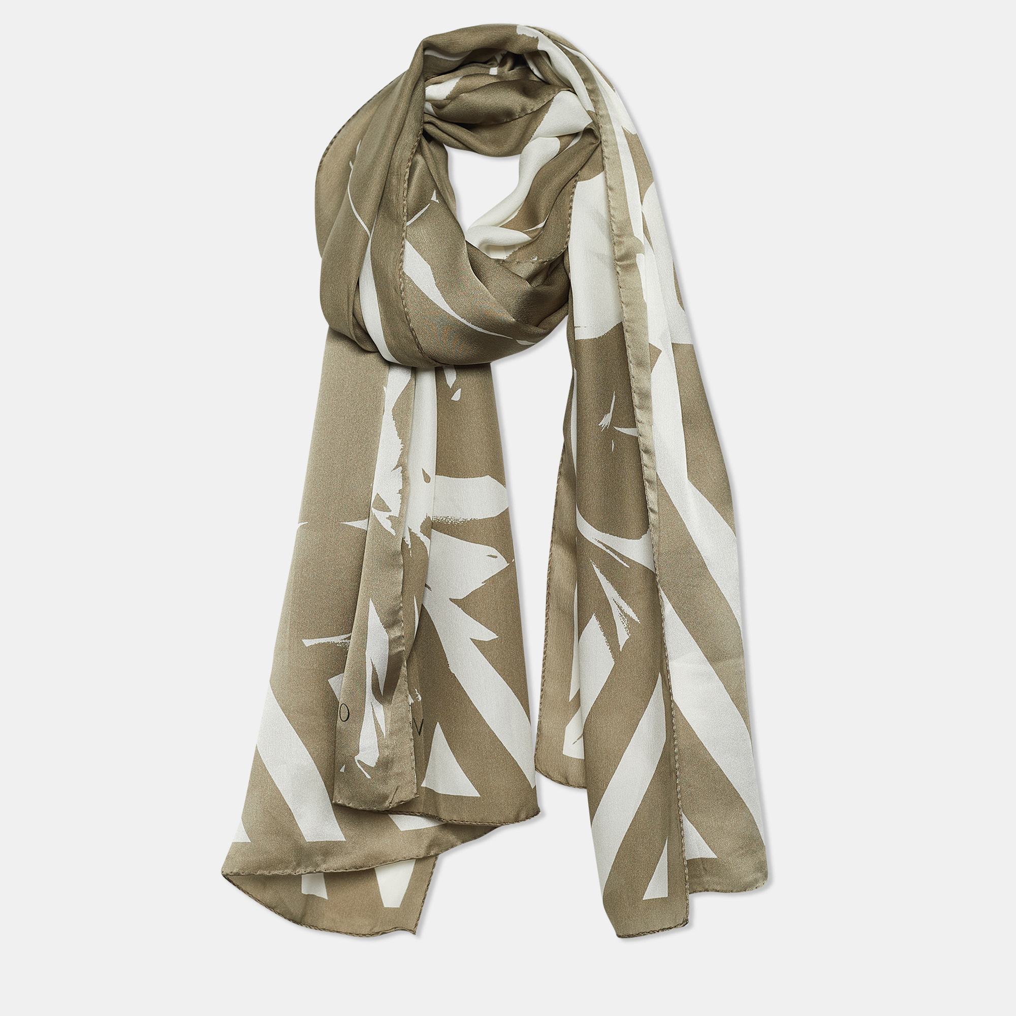 

Valentino Olive Green Printed Silk Satin Scarf