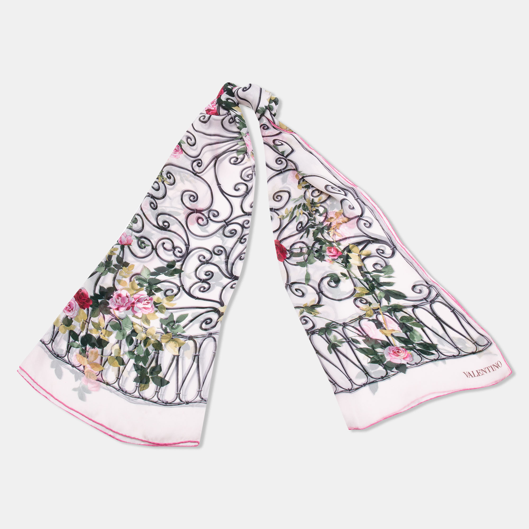 

Valentino Pale Pink Floral Print Silk Scarf