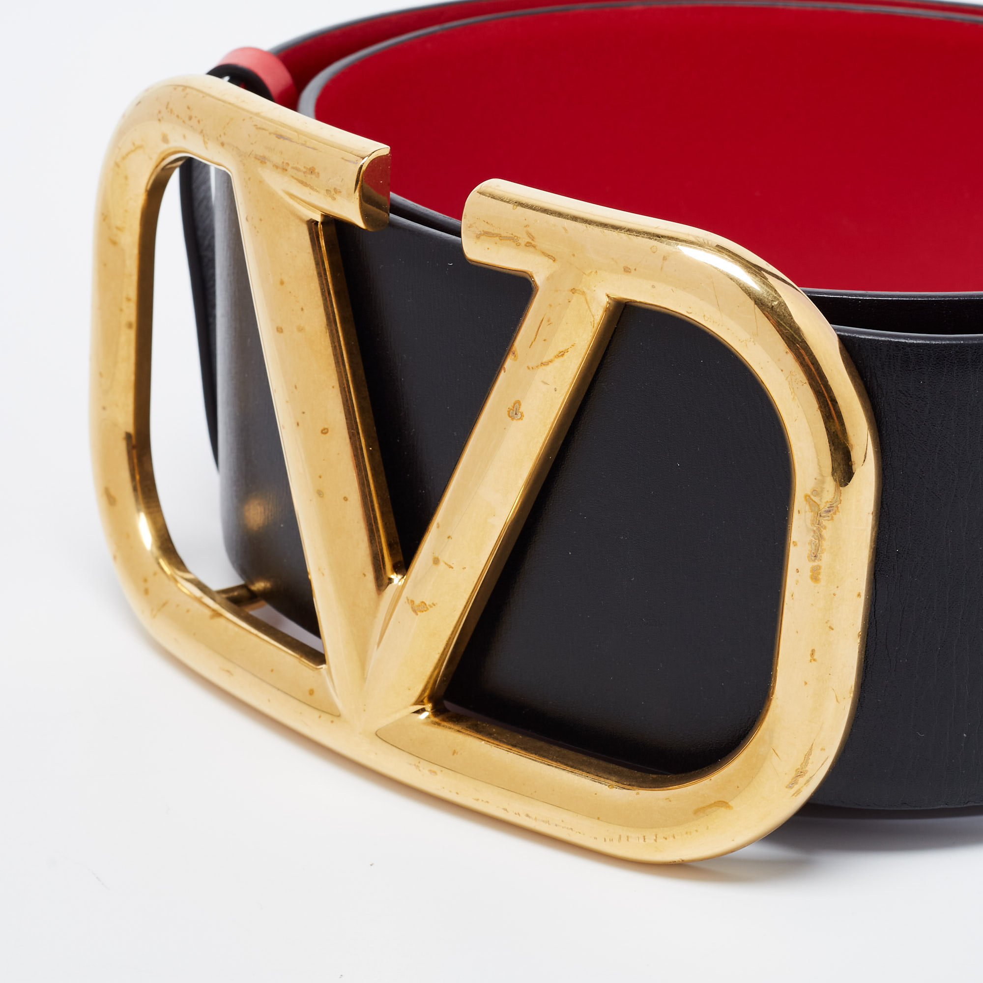 

Valentino Black/Red Leather VLogo Reversible Waist Belt