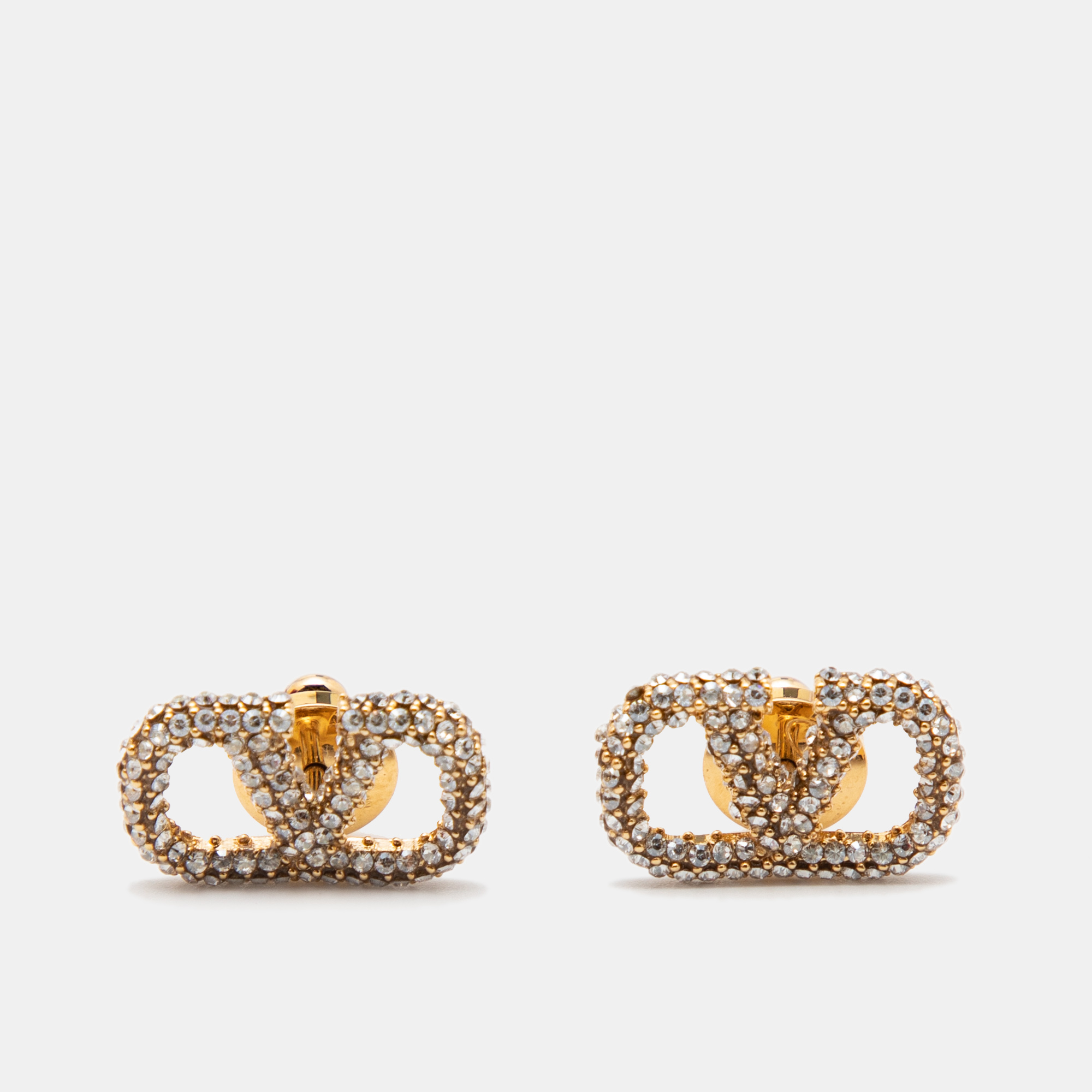 مملوكة مسبقًا Valentino Gold Tone Crystal VLogo Stud Earrings