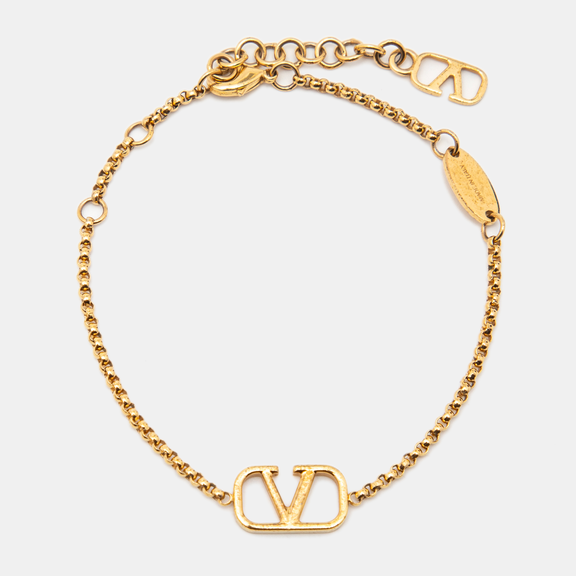 Pre-owned Valentino Garavani Gold Tone Vlogo Bracelet