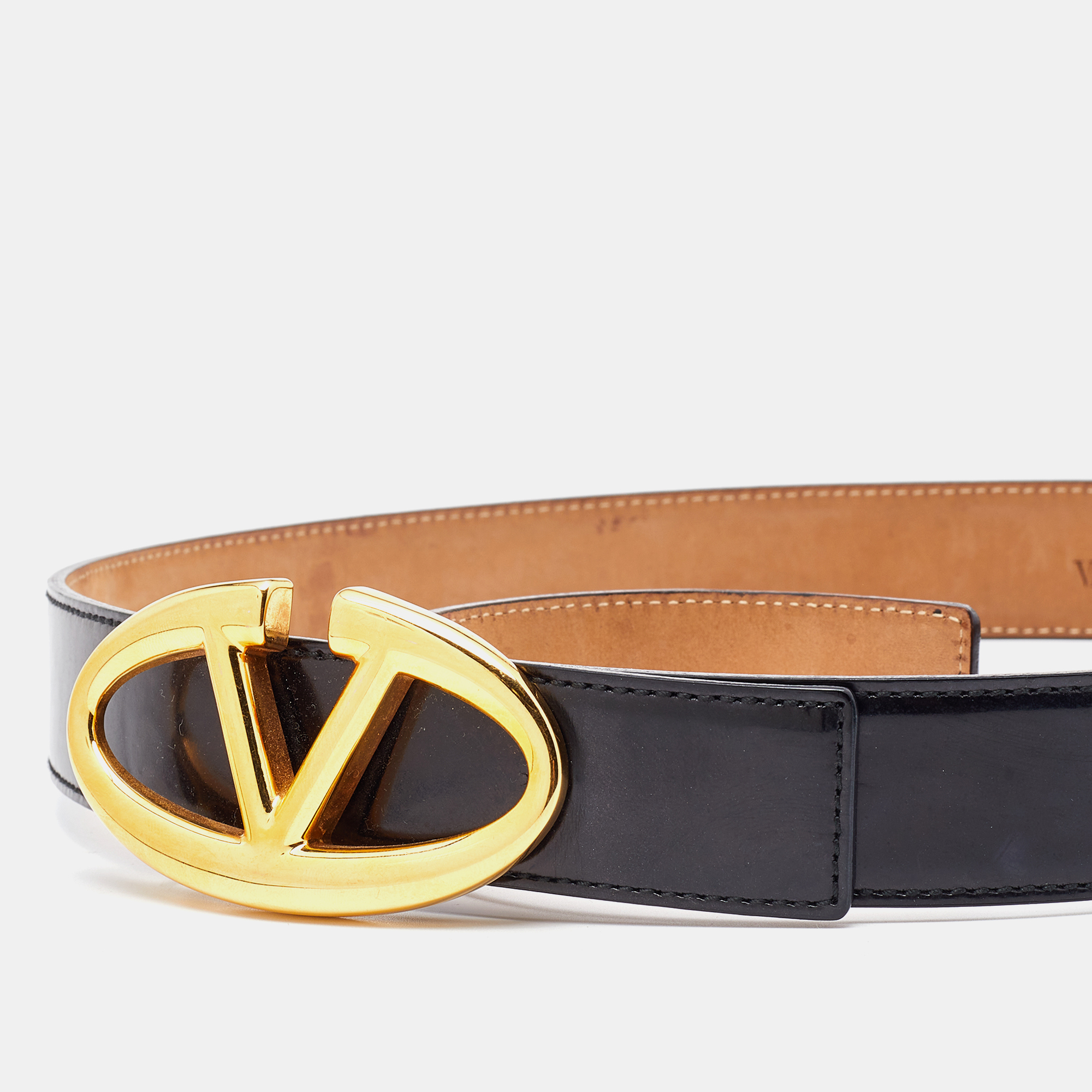 

Valentino Black Leather VLogo Buckle Belt