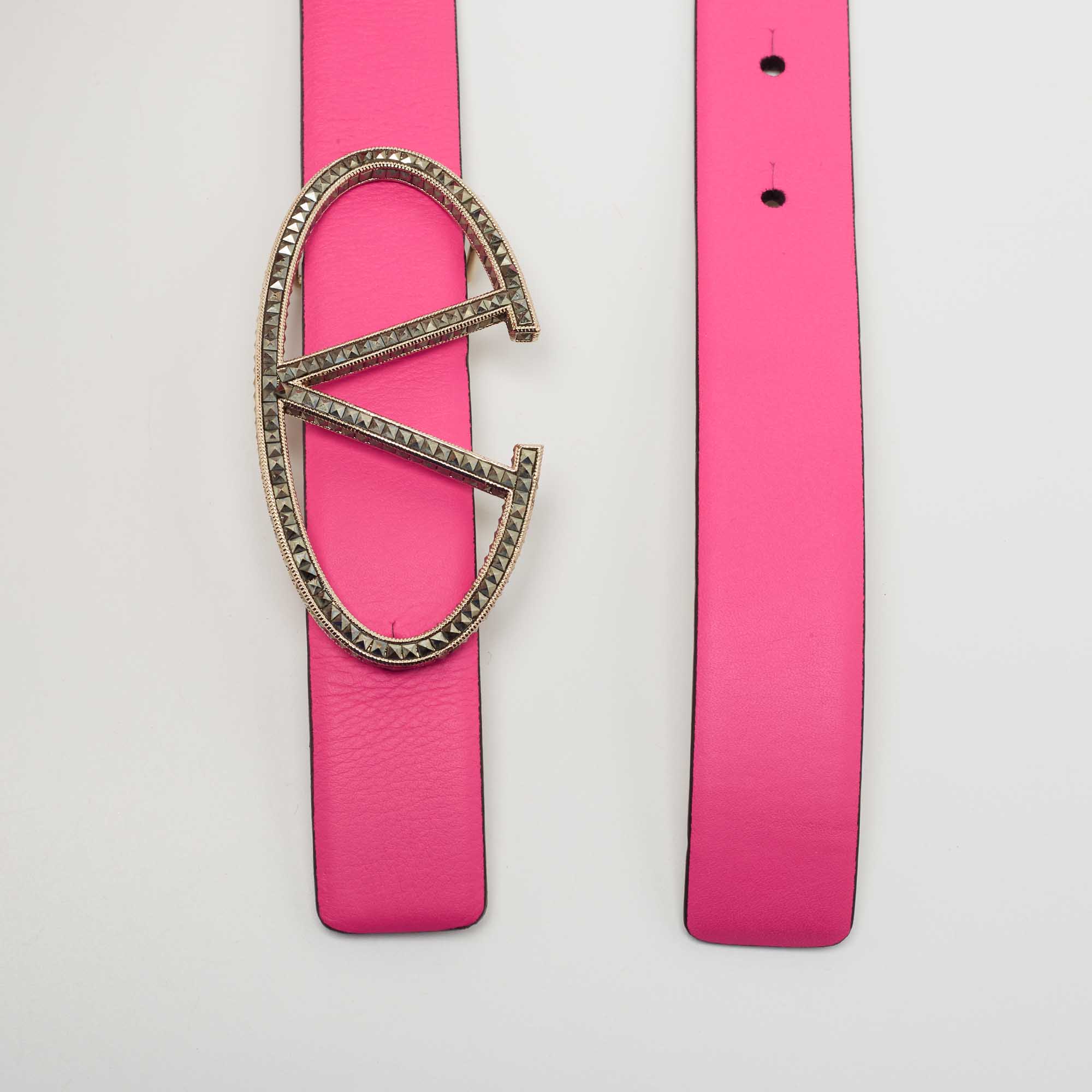 

Valentino Pink Leather VLogo Buckle Belt