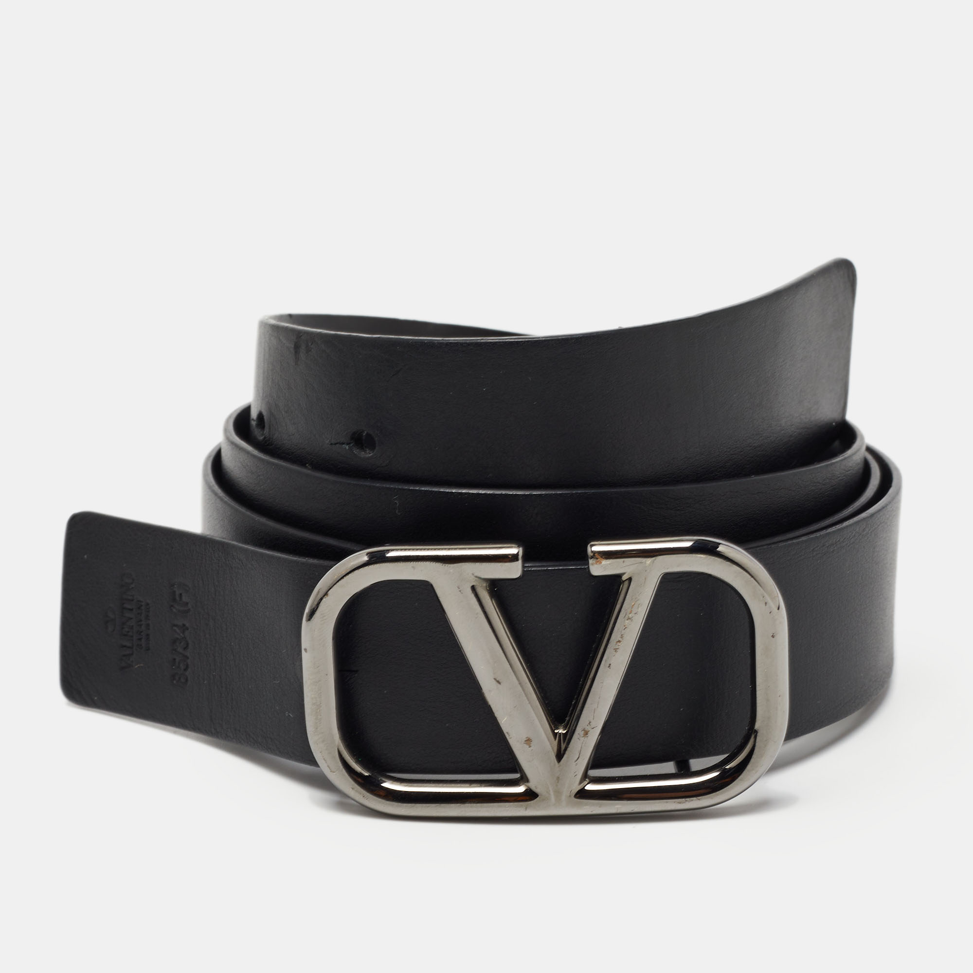 

Valentino Black Leather VLogo Reversible Belt