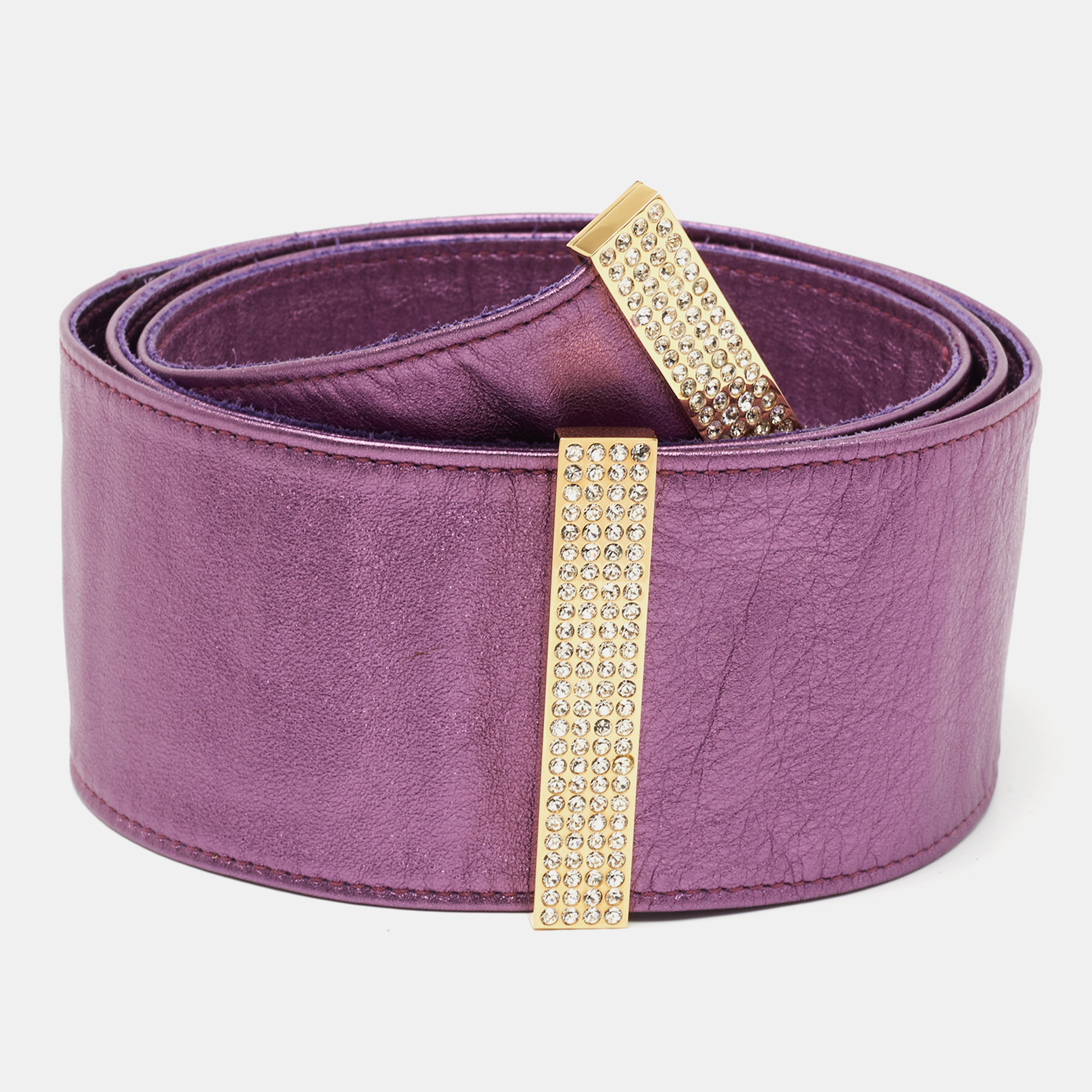 

Valentino Purple Leather Crystal Embellished Wrap Belt