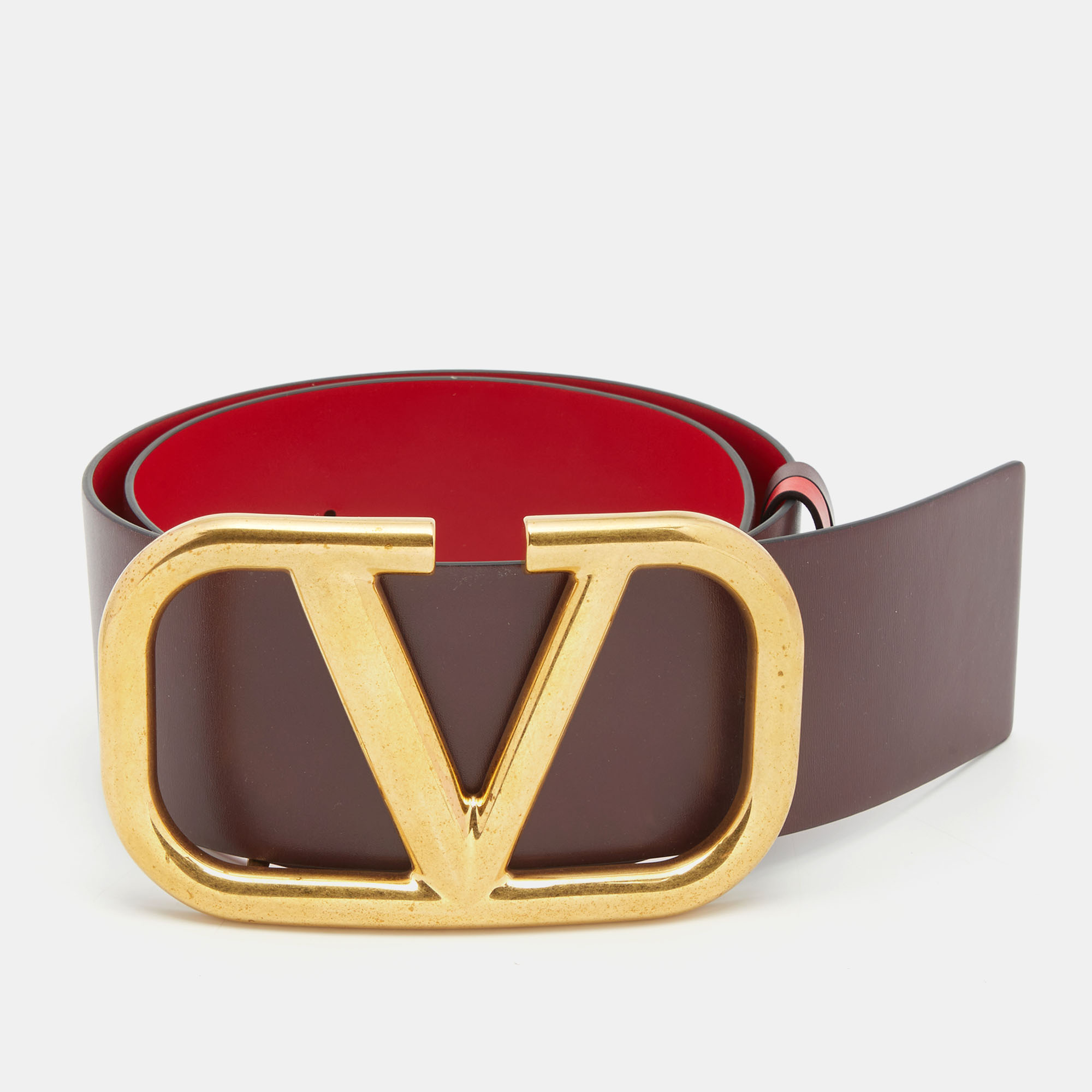

Valentino Red/Burgundy Leather VLogo Reversible Belt