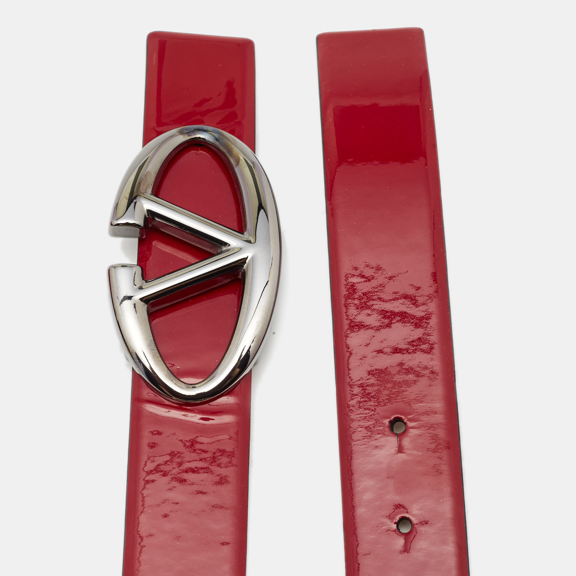 

Valentino Red Patent Leather Logo Platino Belt