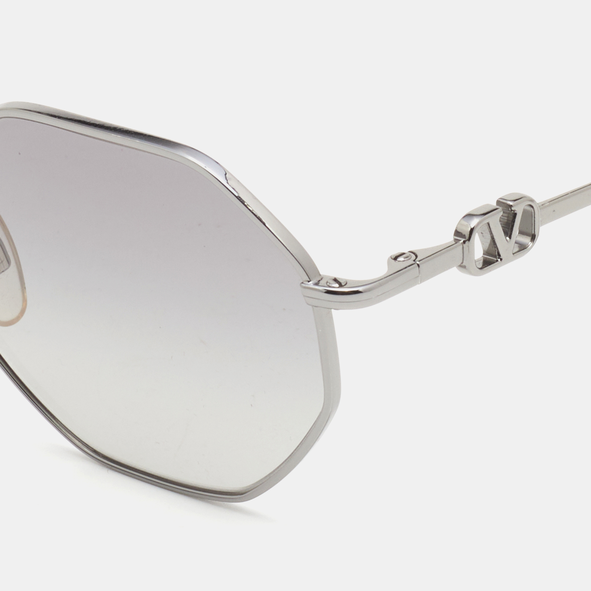 

Valentino Gunmetal/Grey VA 2040 Octagonal Sunglasses with Chain, Black