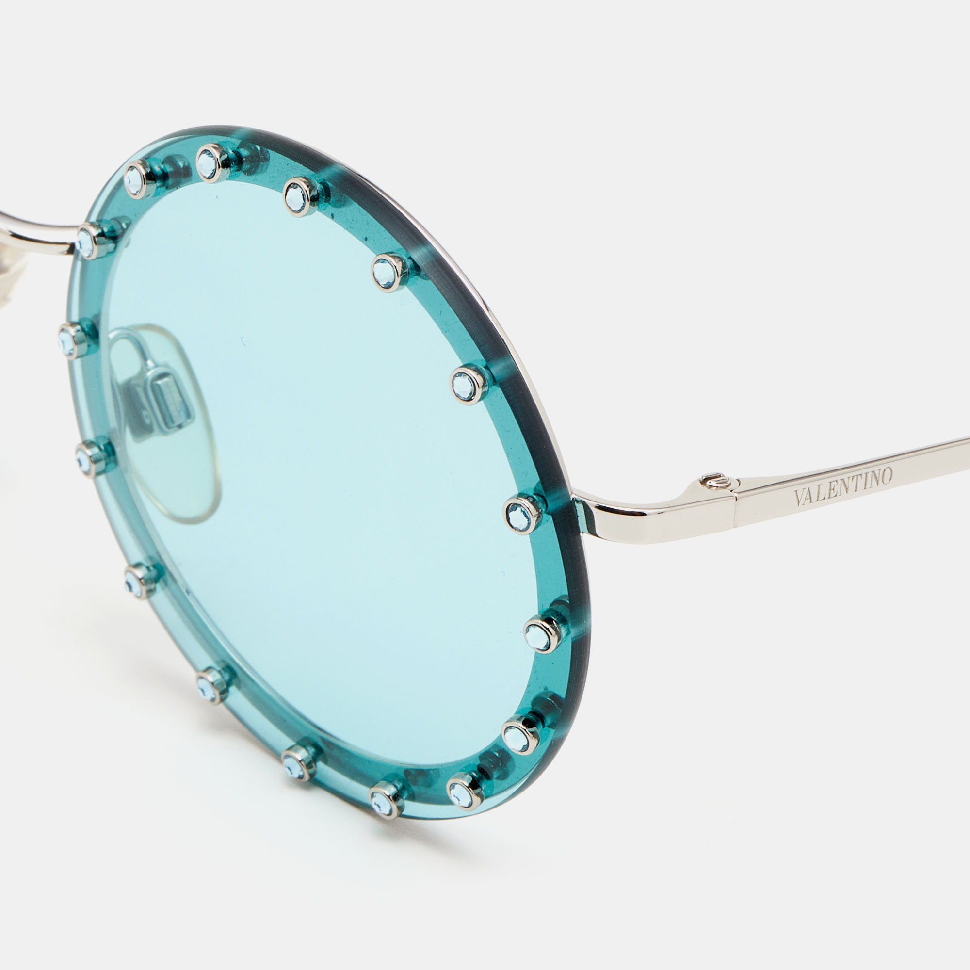 

Valentino Silver/Green VA 2010-B Crystal Studded Round Sunglasses