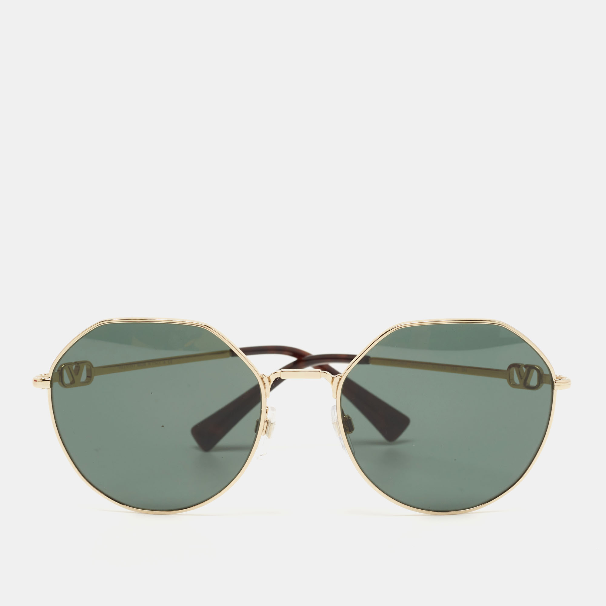 Pre Owned Valentino Black/Gold VA2043 Vlogo Round Sunglasses 