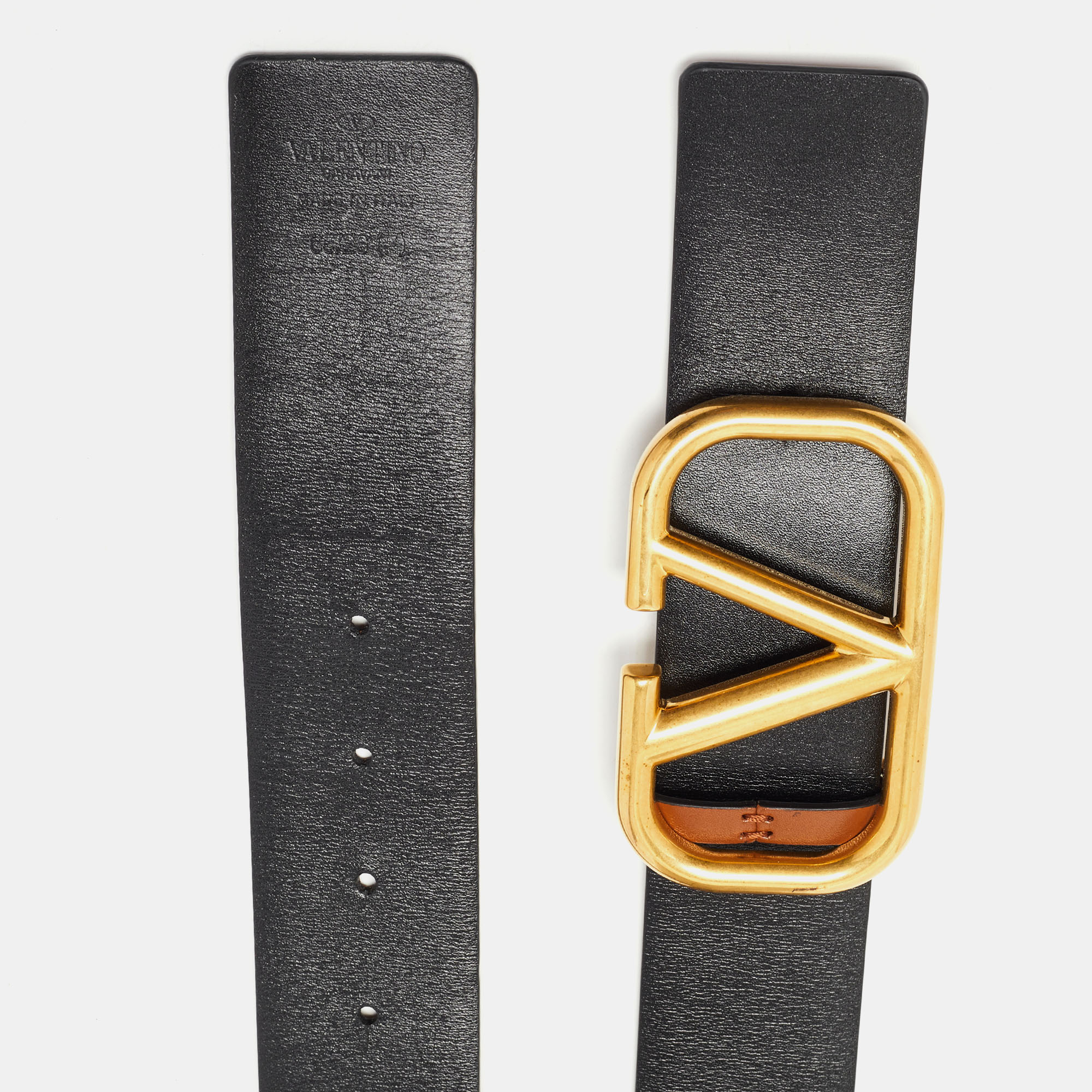 

Valentino Black/Brown Leather VLogo Reversible Belt