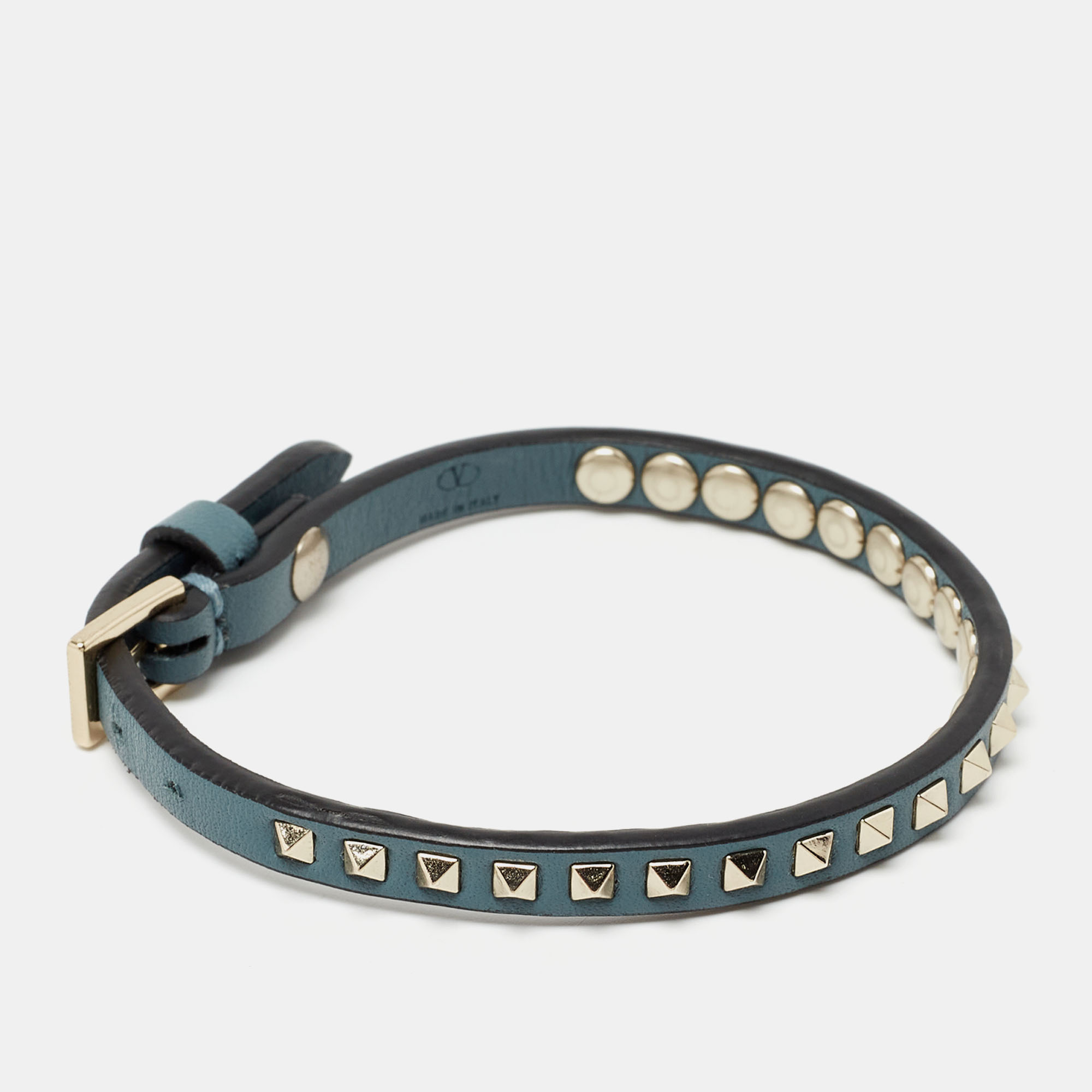 

Valentino Rockstud Blue Leather Silver Tone Wrap Bracelet