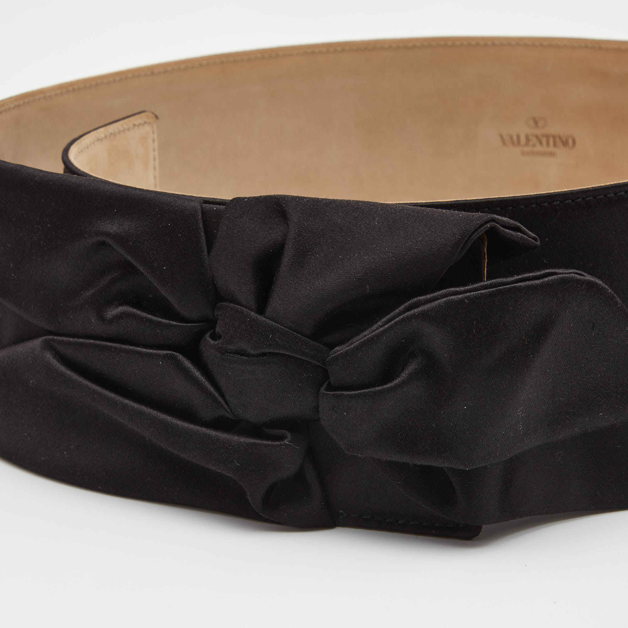 

Valentino Black Satin and Leather Bow Waist Belt