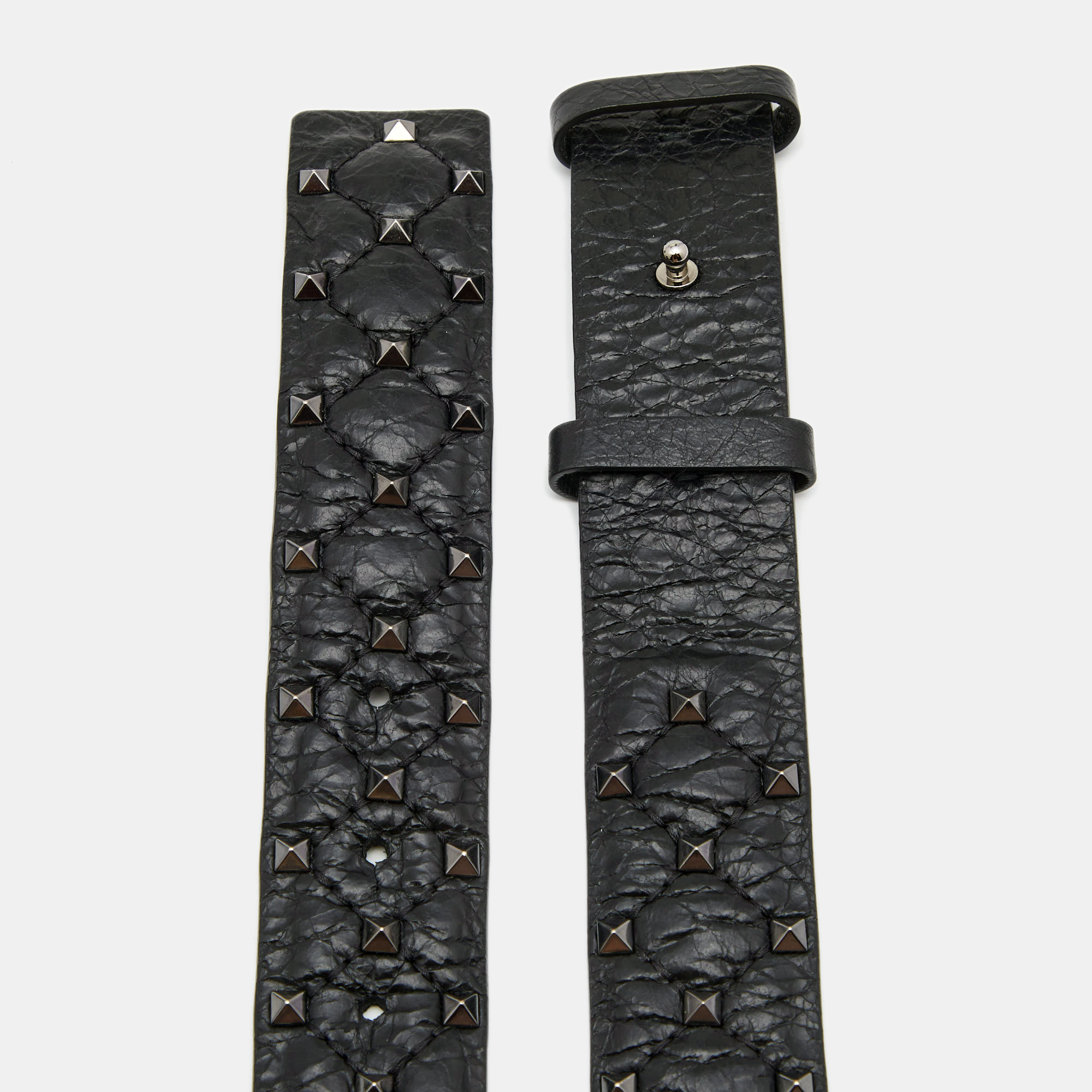 

Valentino Black Crinkled Leather Rockstud Belt