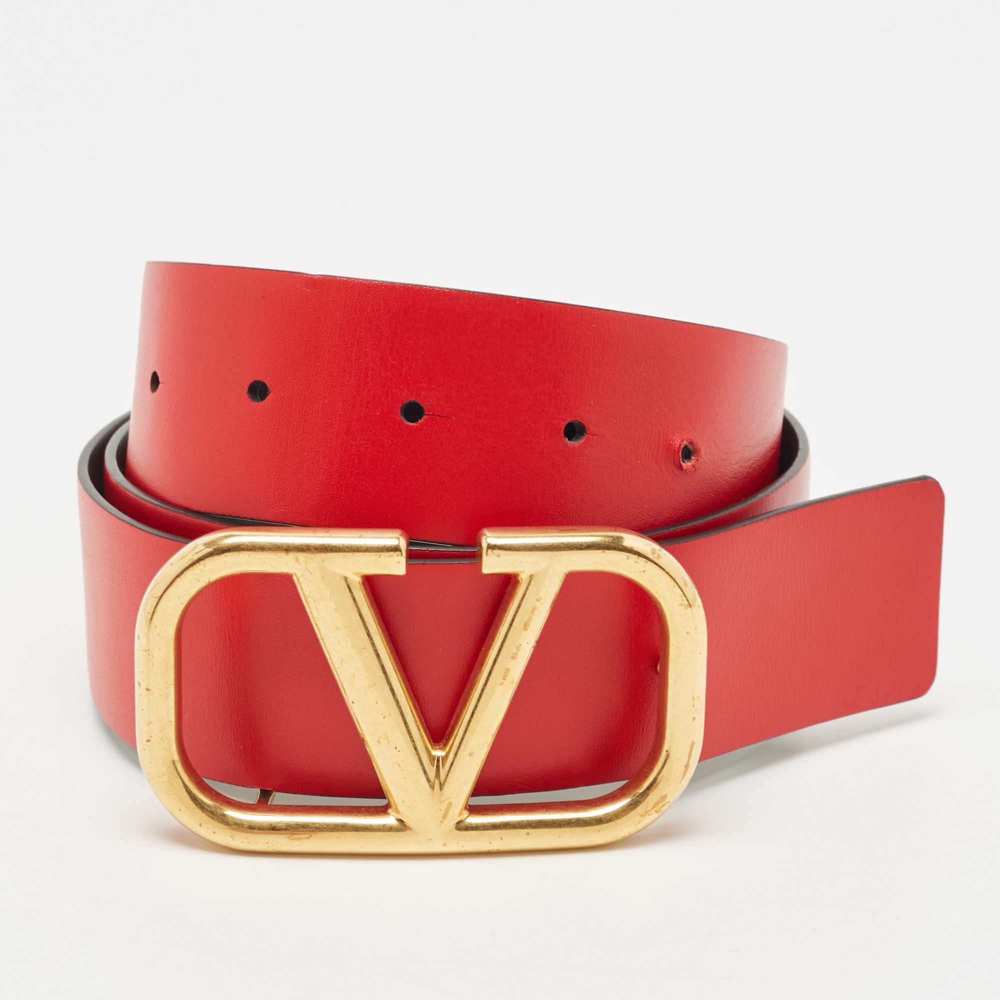

Valentino Black/Red Leather VLogo Reversible Belt Size
