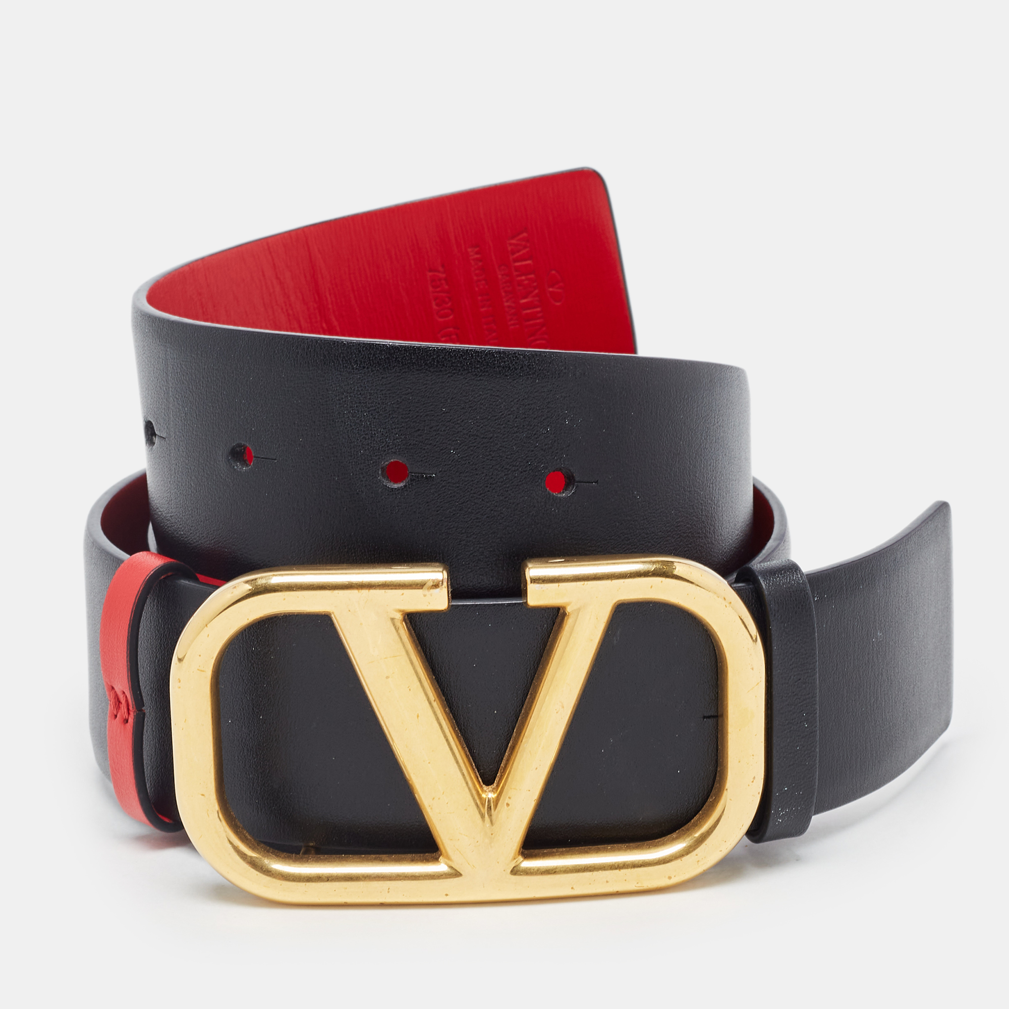Valentino Black/Red Leather VLogo Reversible Waist Belt Size 75CM ...