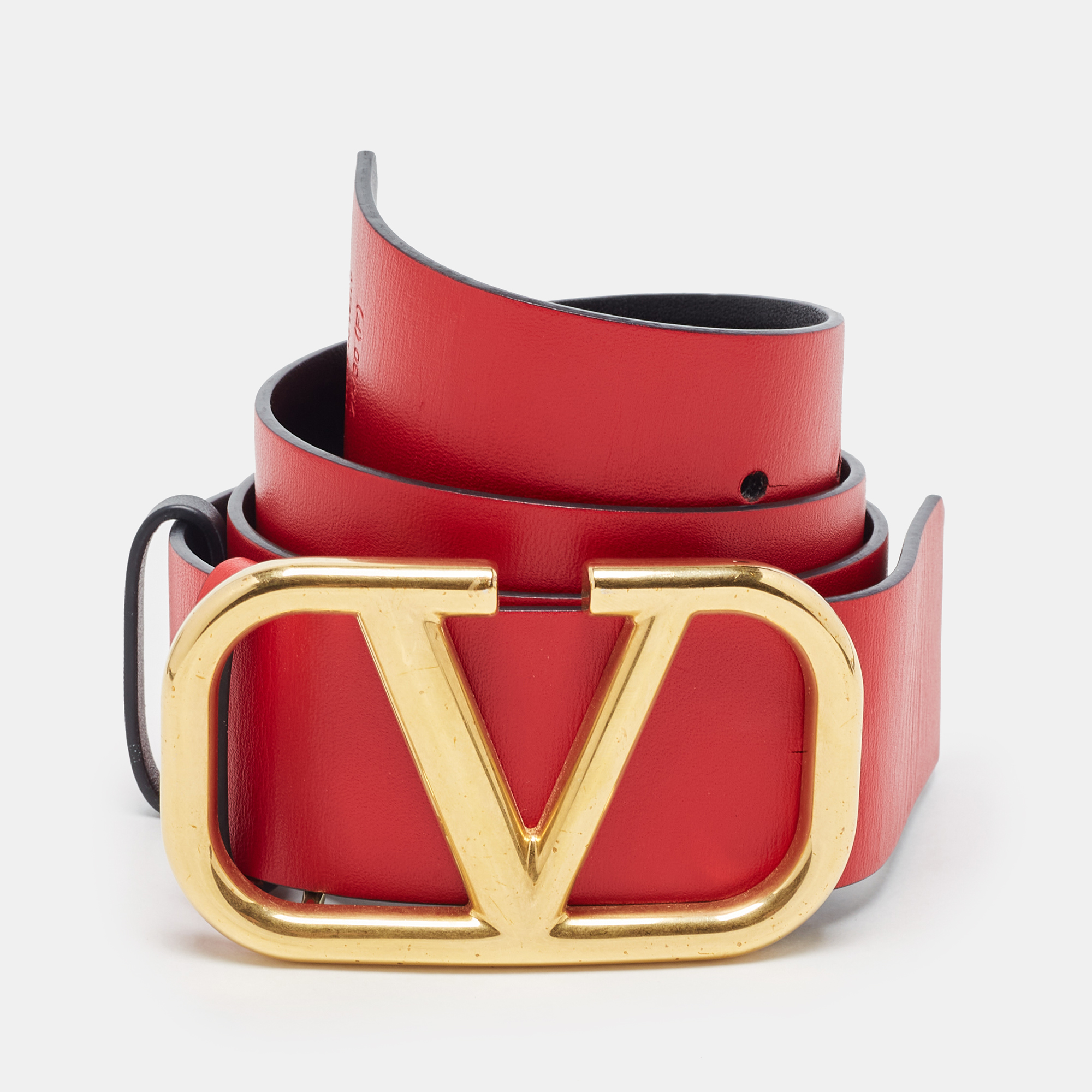 

Valentino Black/Red Leather VLogo Reversible Waist Belt Size