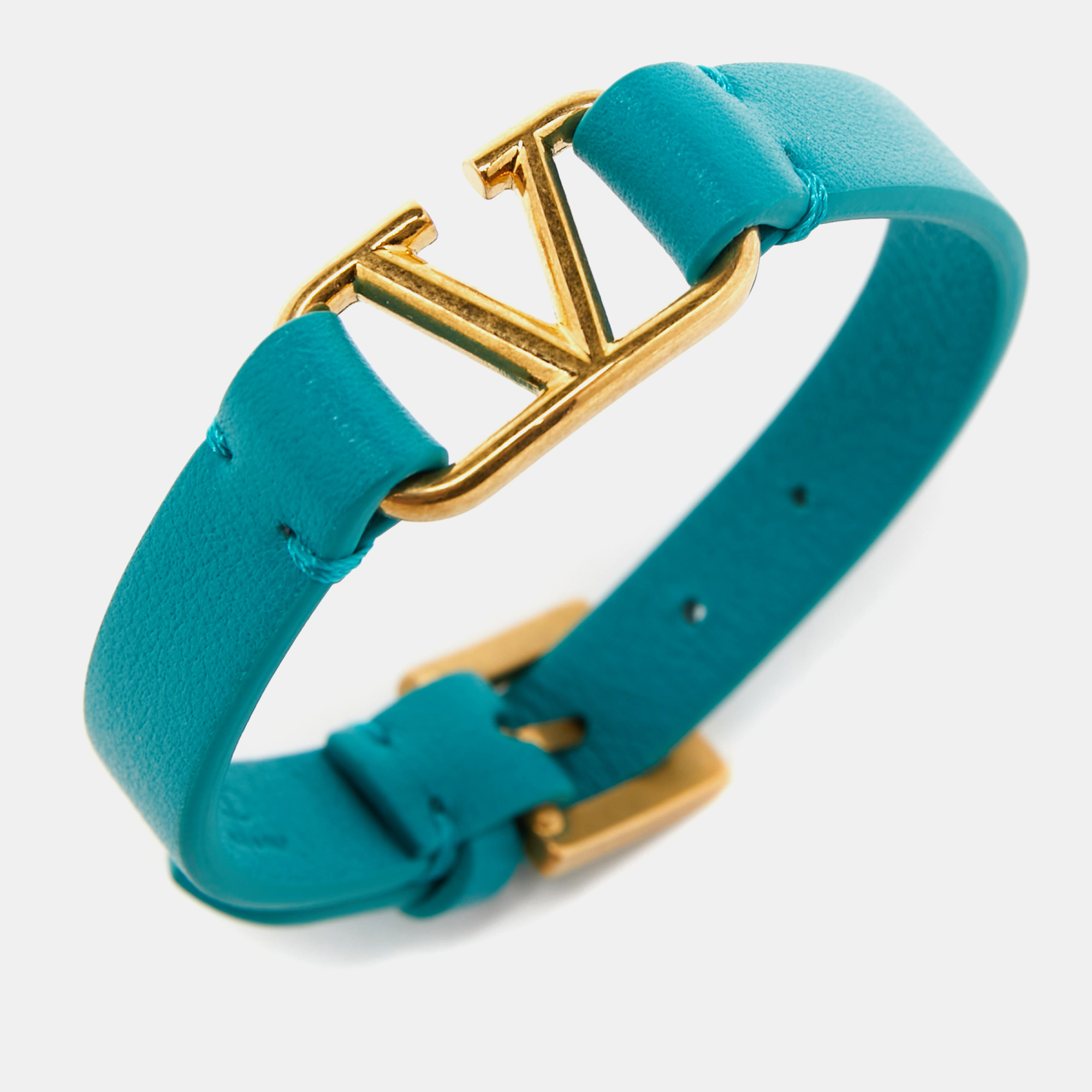 

Valentino VLogo Leather Gold Tone Bracelet