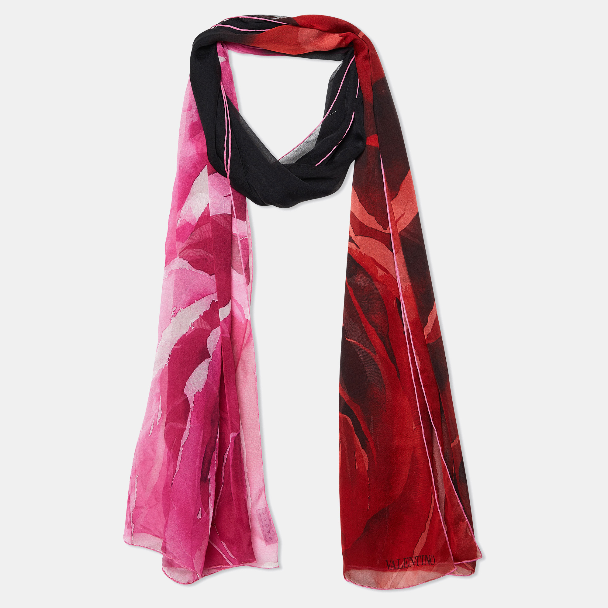

Valentino Multicolor Rose Printed Silk Scarf