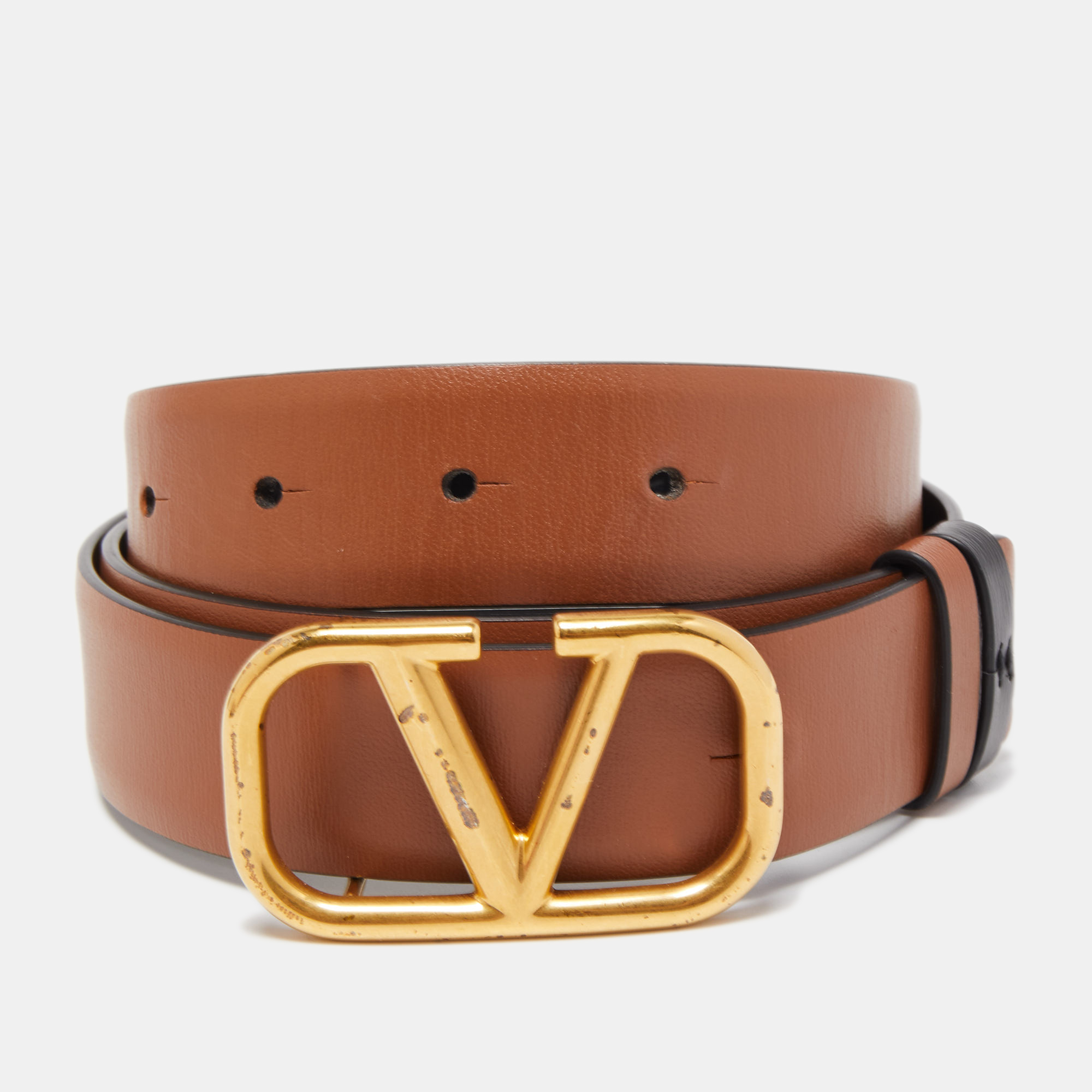 

Valentino Black/Brown Leather V Logo Belt Size