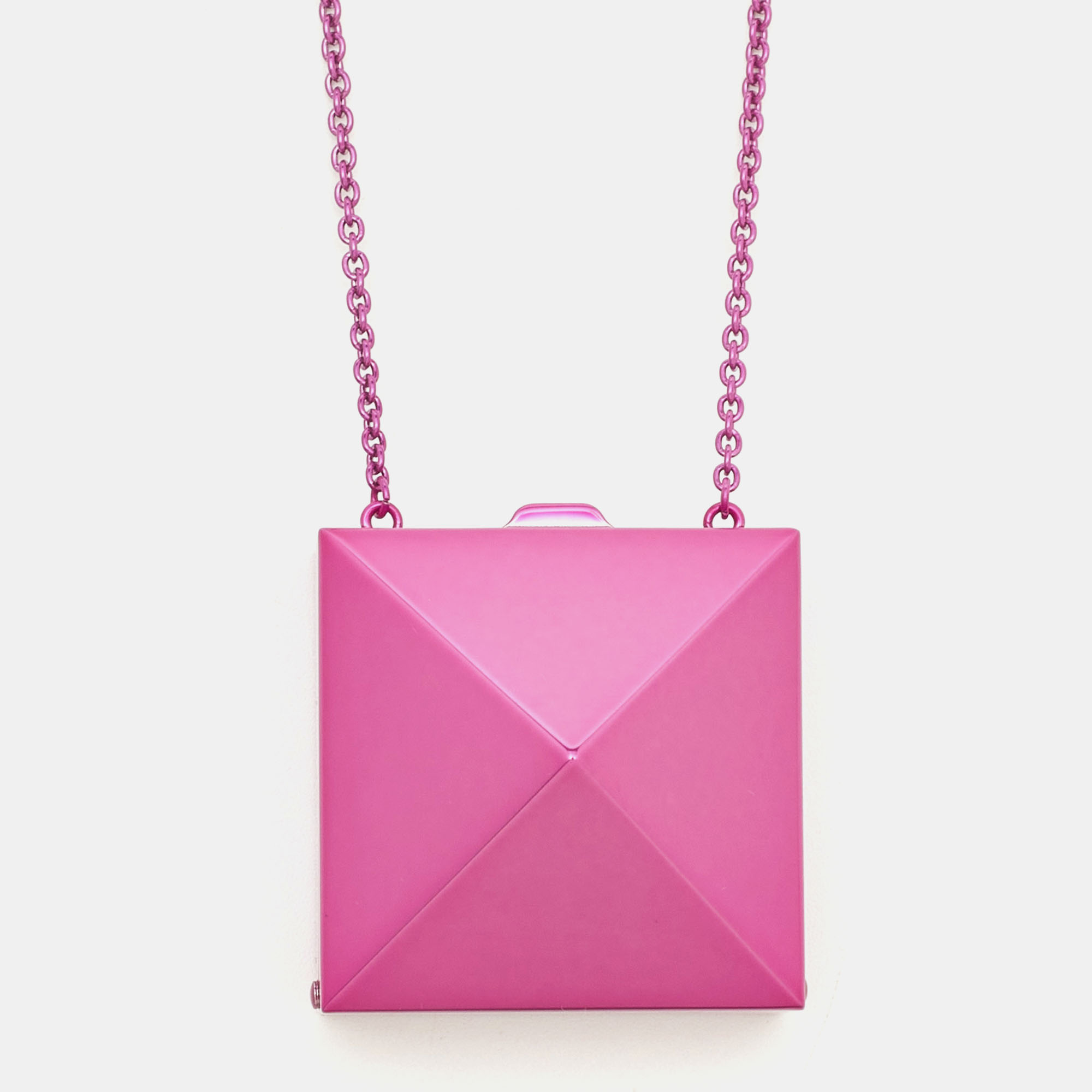 Click to view more detailed imagery on our partner's website Pre-owned Valentino Garavani Purple Pink Rockstud Mirror Box Pendant Chain Necklace