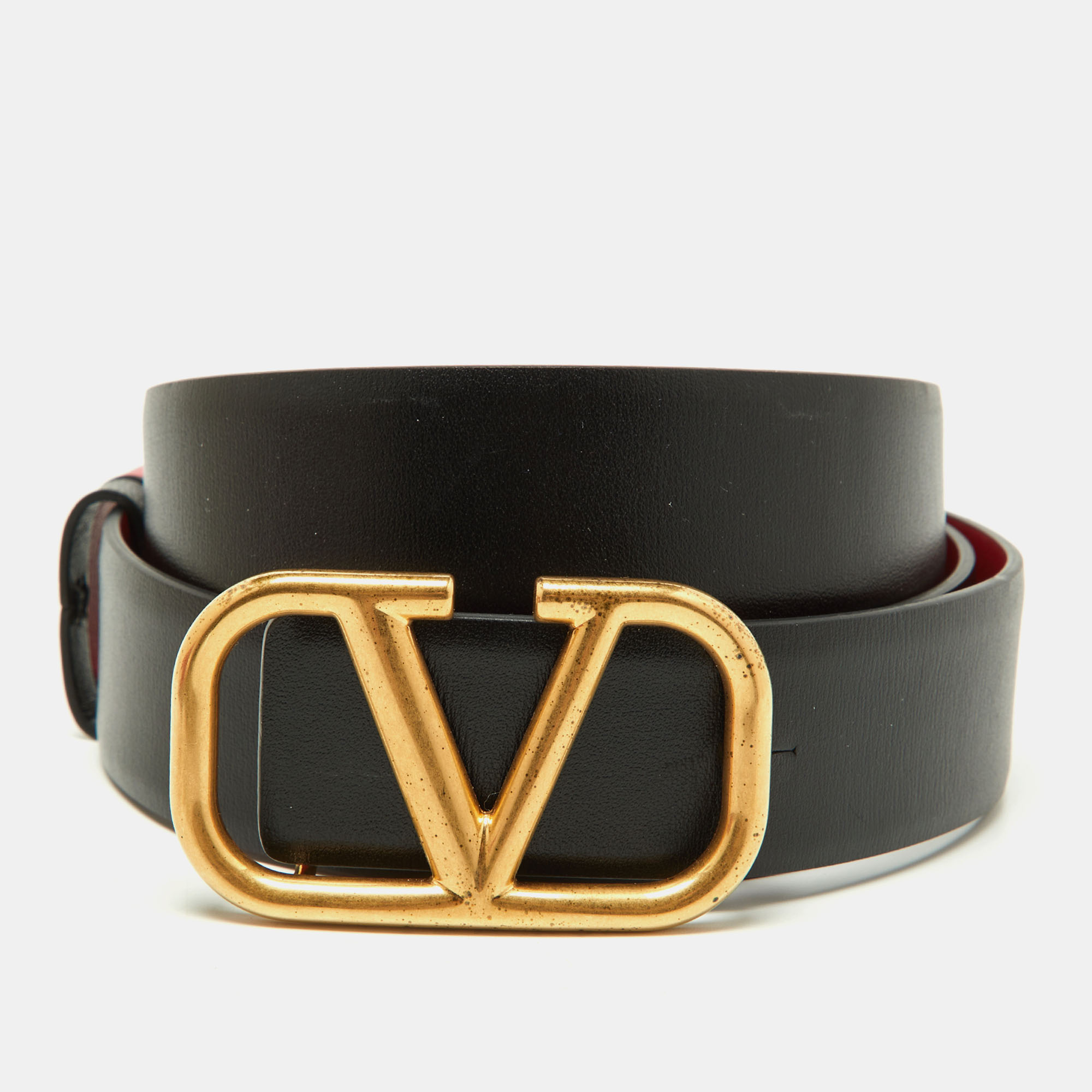 

Valentino Black/Red Leather VLogo Reversible Belt