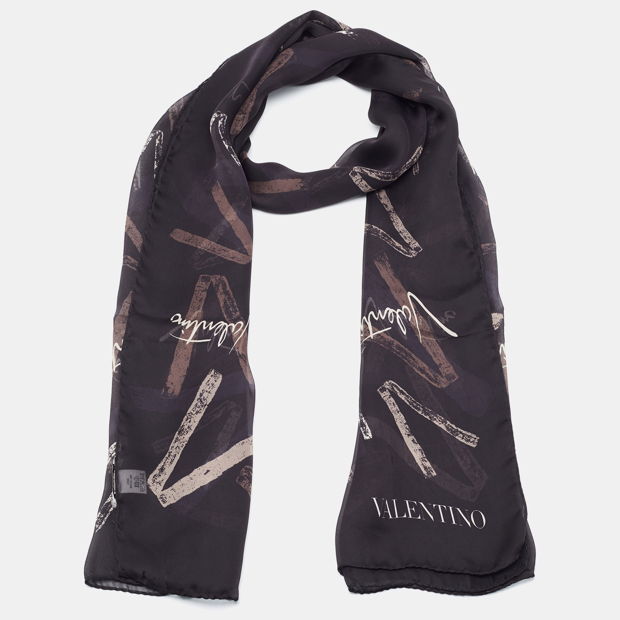 

Valentino Black Akk-Over Logo Print Silk Chiffon Scarf