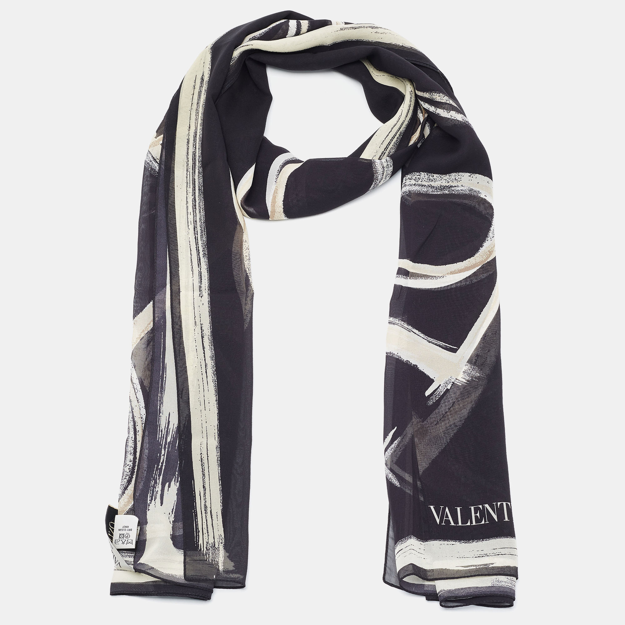 

Valentino Black VLogo Print Silk Chiffon Scarf