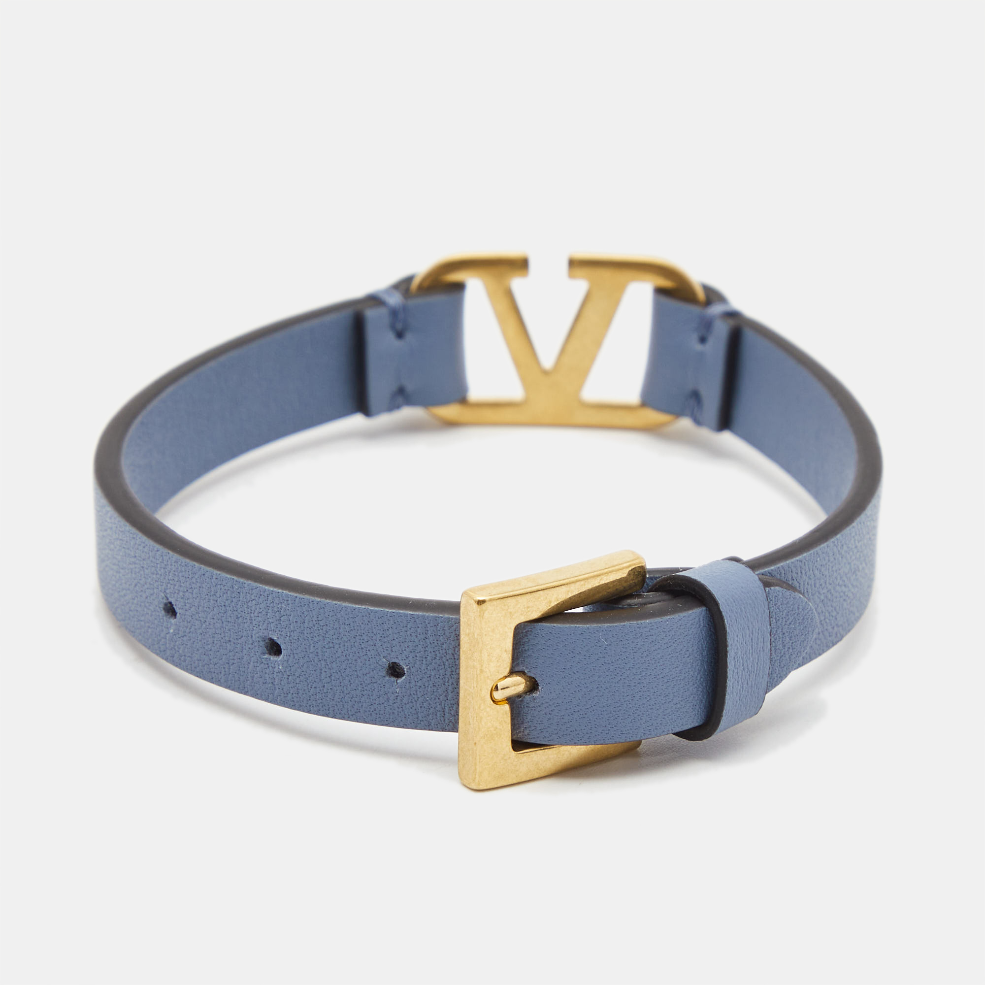 

Valentino Blue Leather VLogo Gold Tone Bracelet