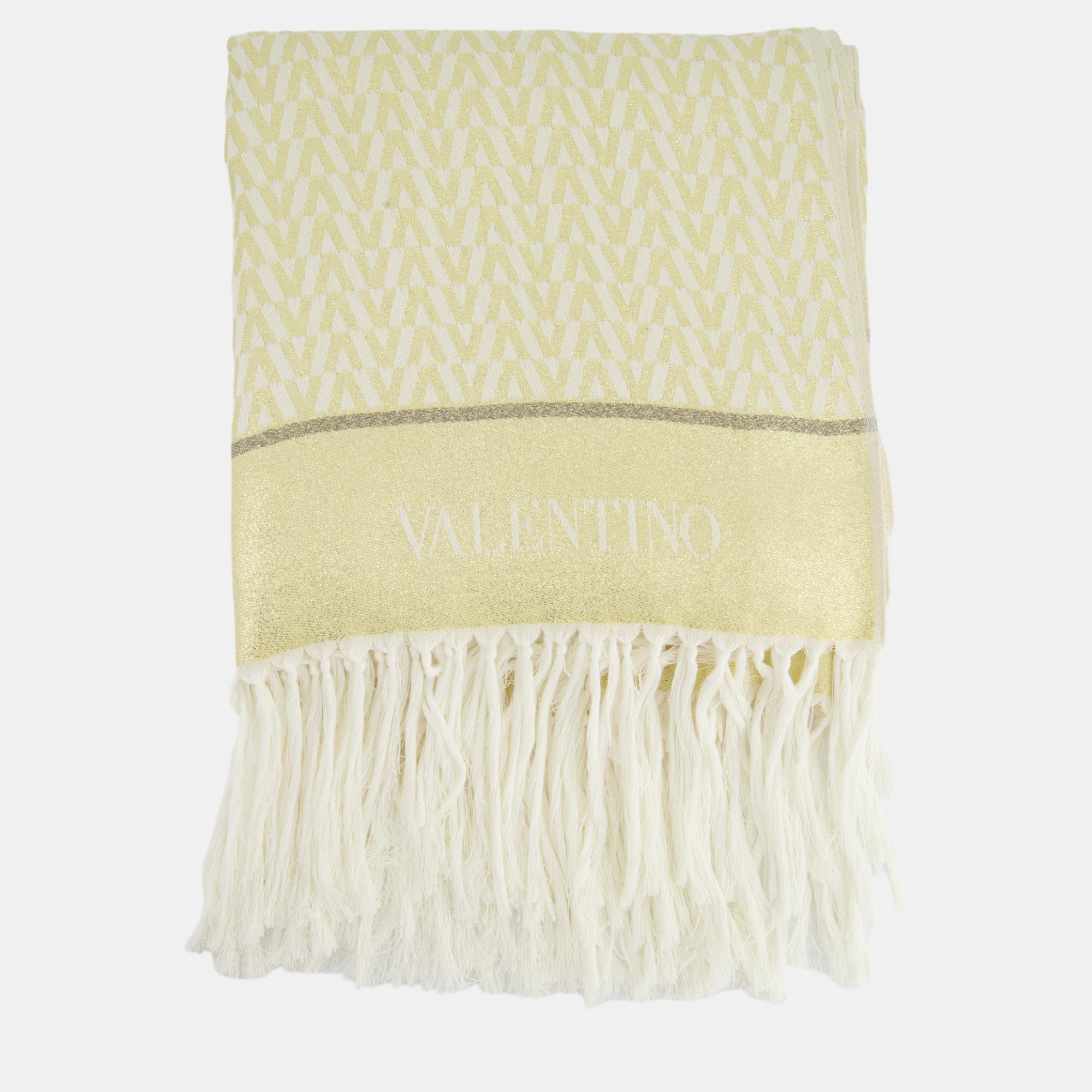 

Valentino Ivory and Gold Logo Print Scarf, Yellow