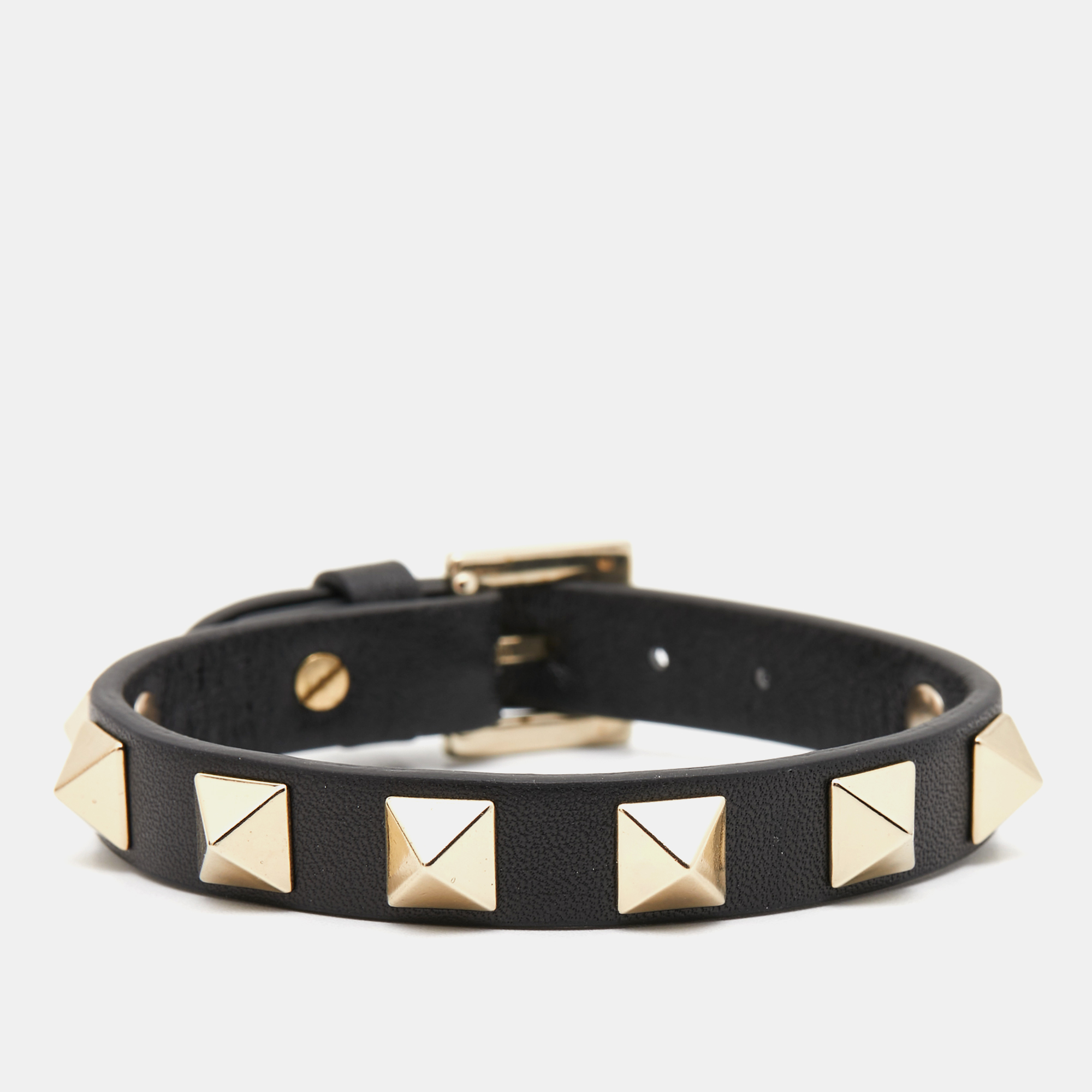 

Valentino Rockstud Black Leather Gold Tone Bracelet