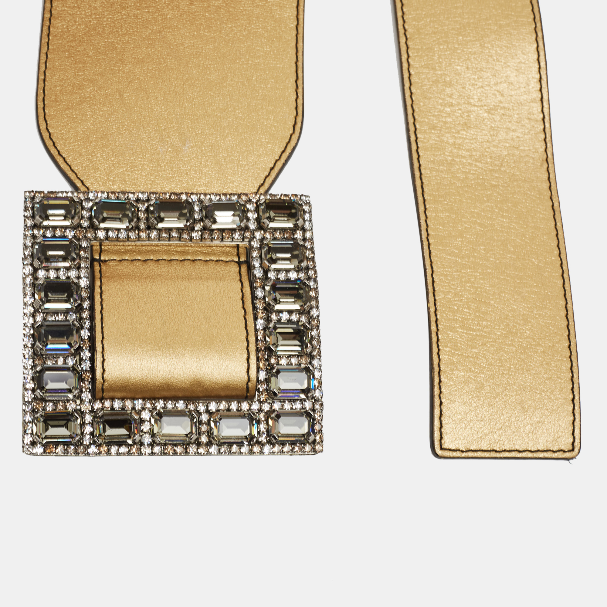 

Valentino Gold Leather Crystals Embellished Wide Buckle Belt