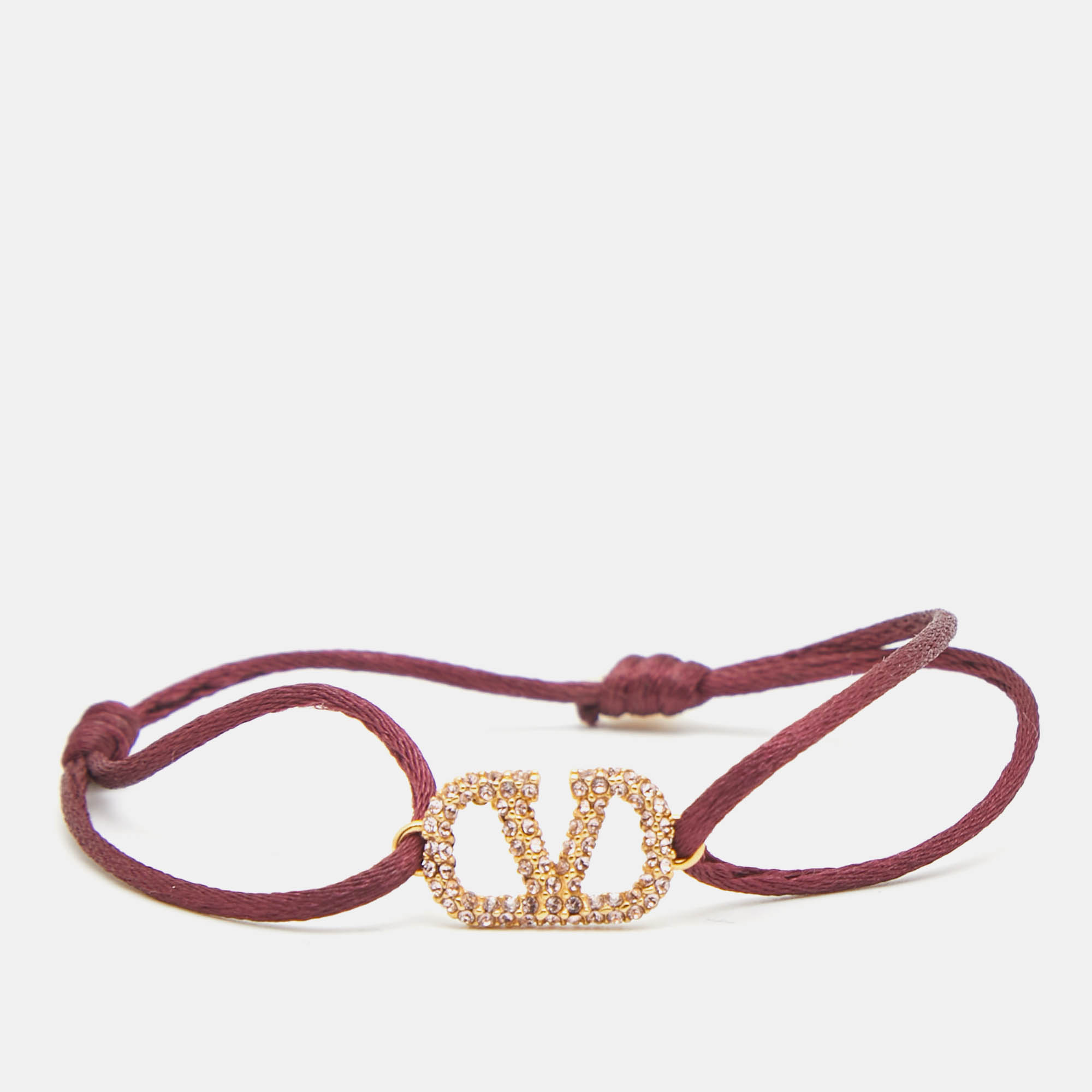 Pre-owned Valentino Garavani Vlogo Crystal Gold Tone Cord Bracelet
