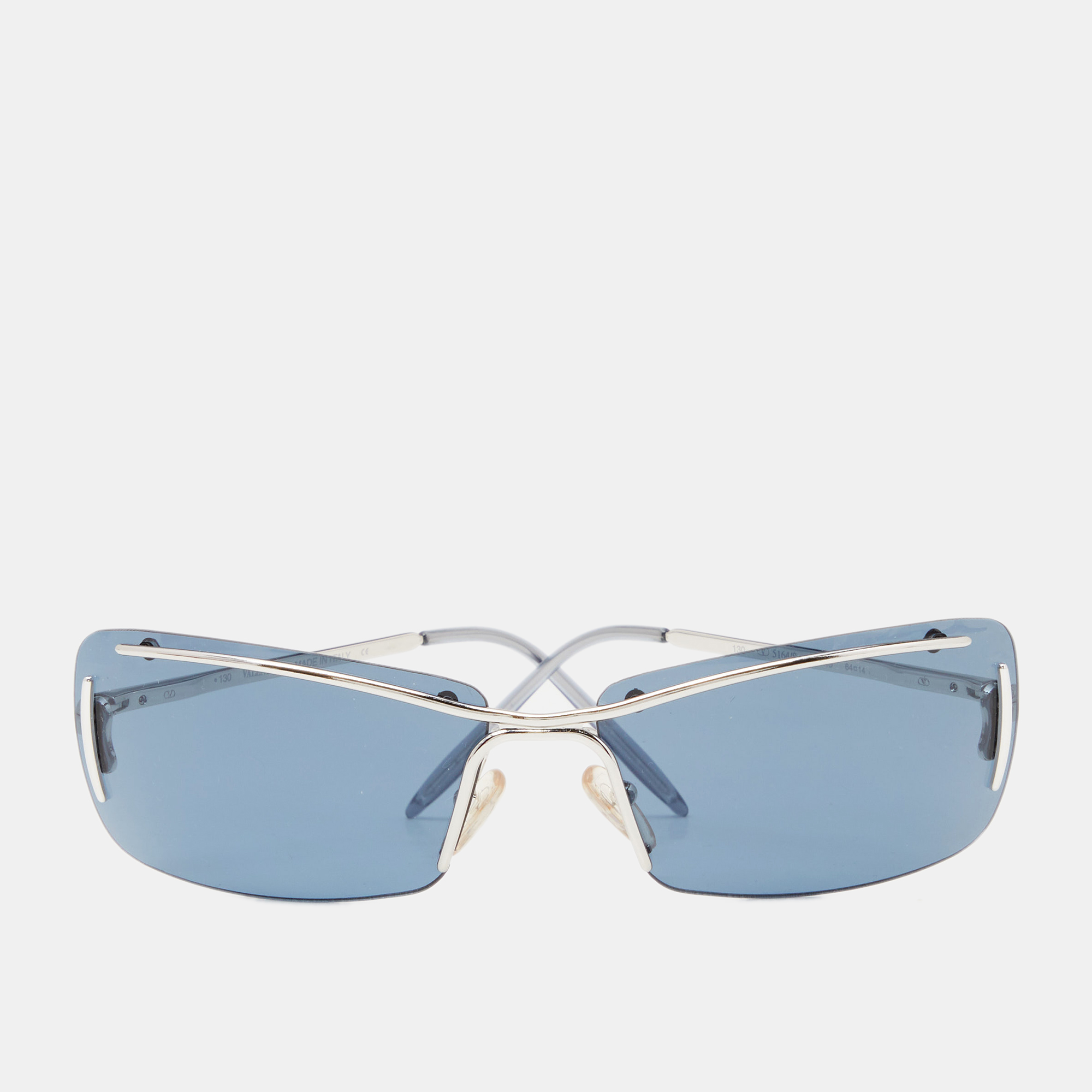Pre-owned Valentino Silver Tone/blue 5164/s Rectangle Rimless Sunglasses