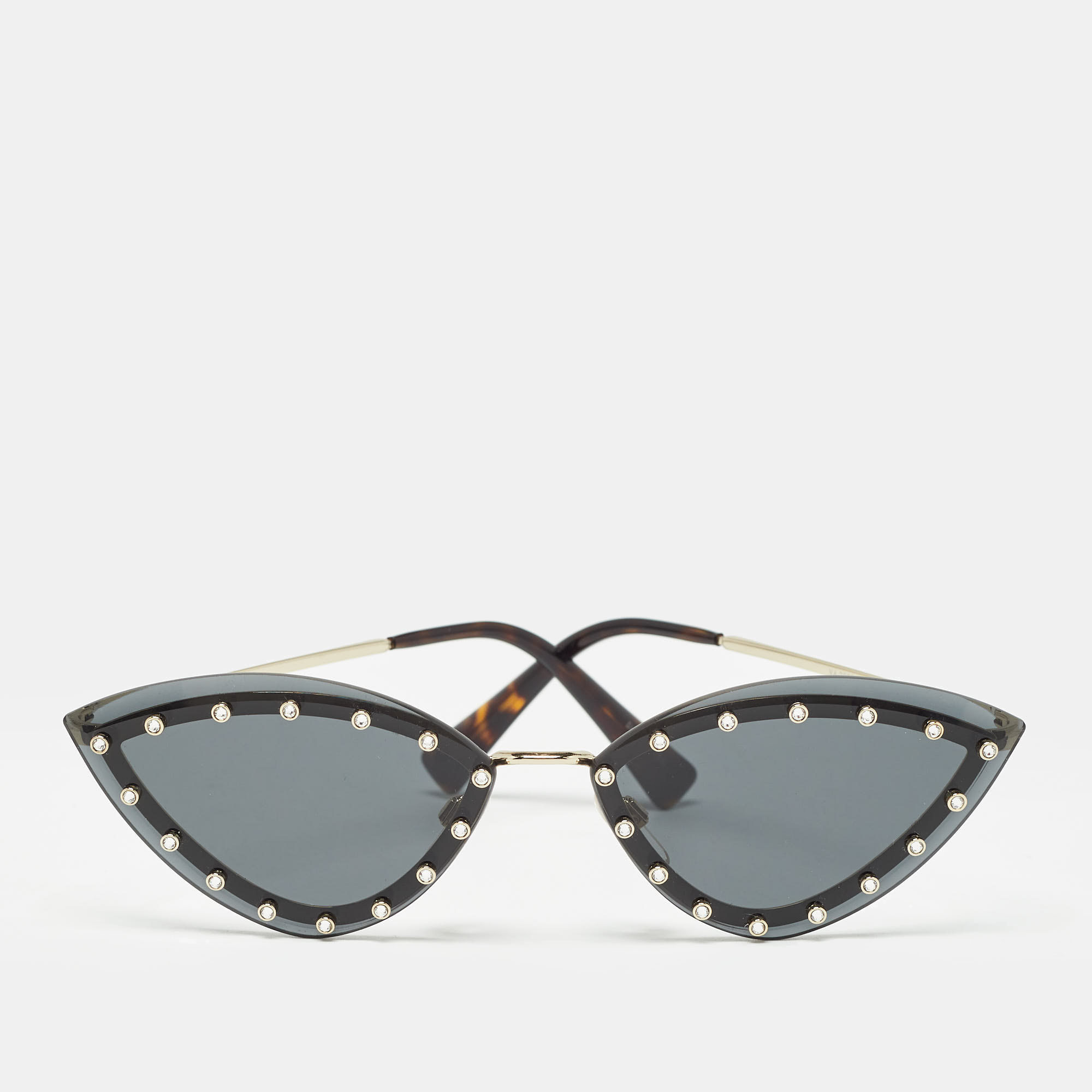 

Valentino Black/Gold VA 2033 Crystals Rimless Cat Eye Sunglasses