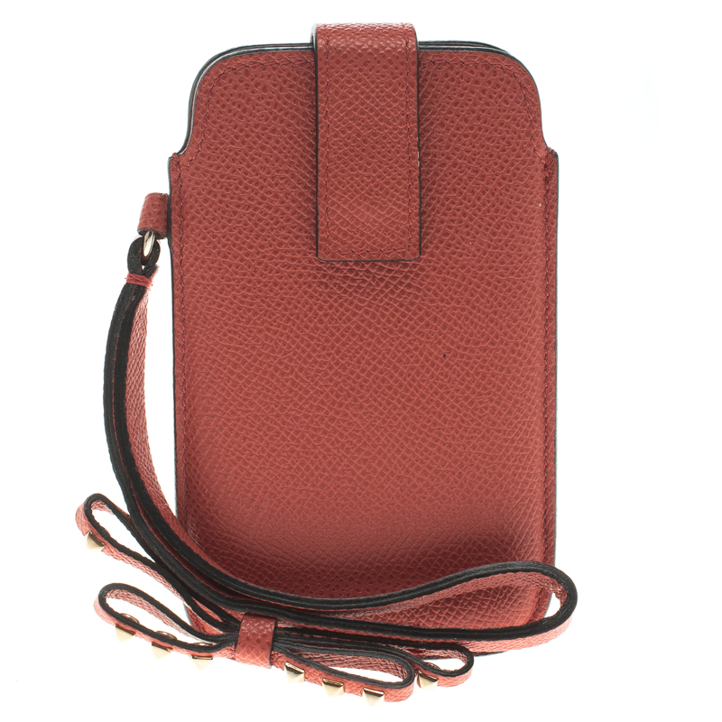 Valentino Peach Leather Rockstud Bow Wristlet Phone Case