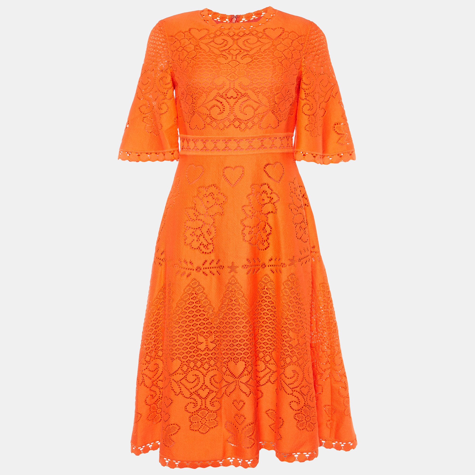 Pre-owned Valentino Orange Lace Short Dress S