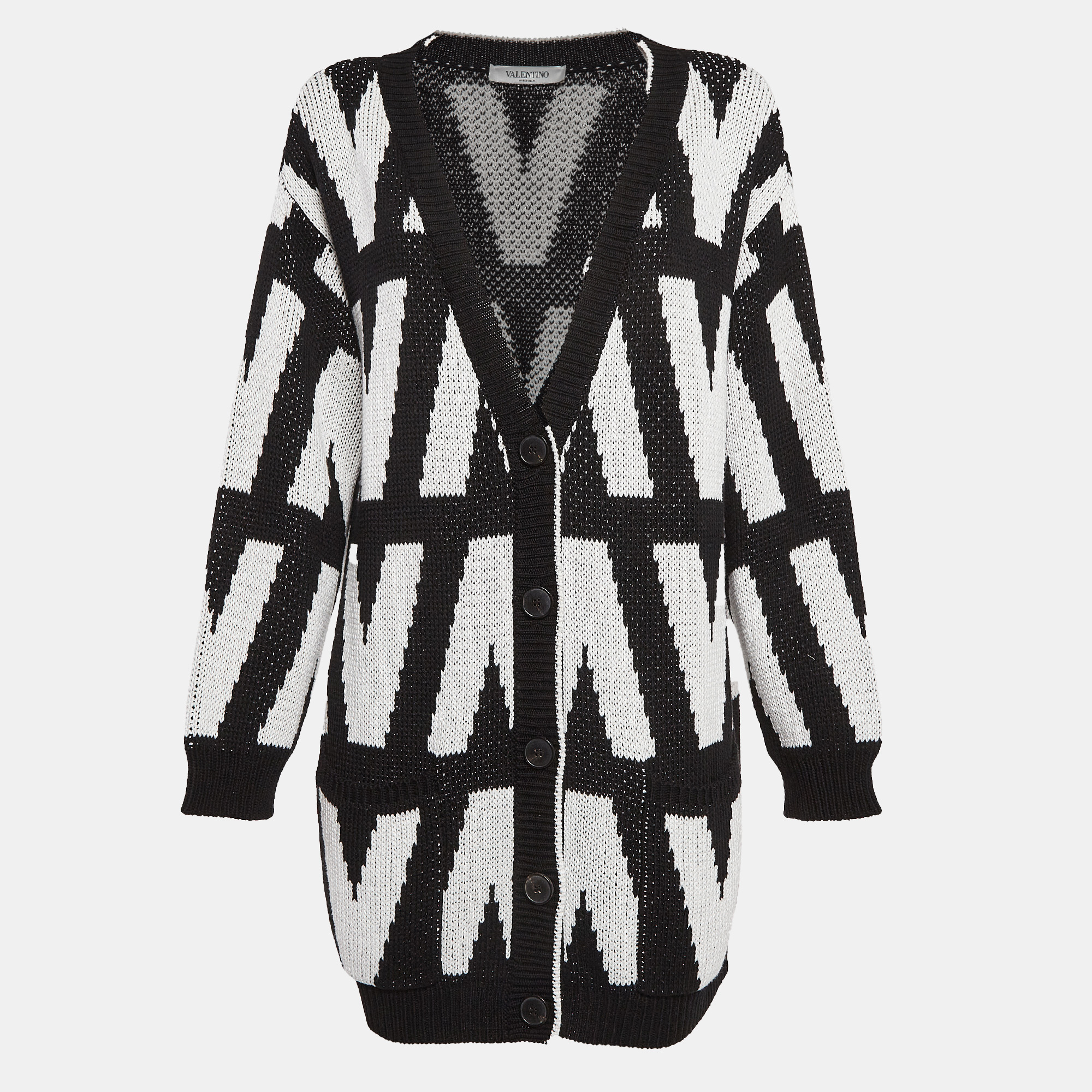 

Valentino Black/White V Pattern Knit Optical Cardigan XS