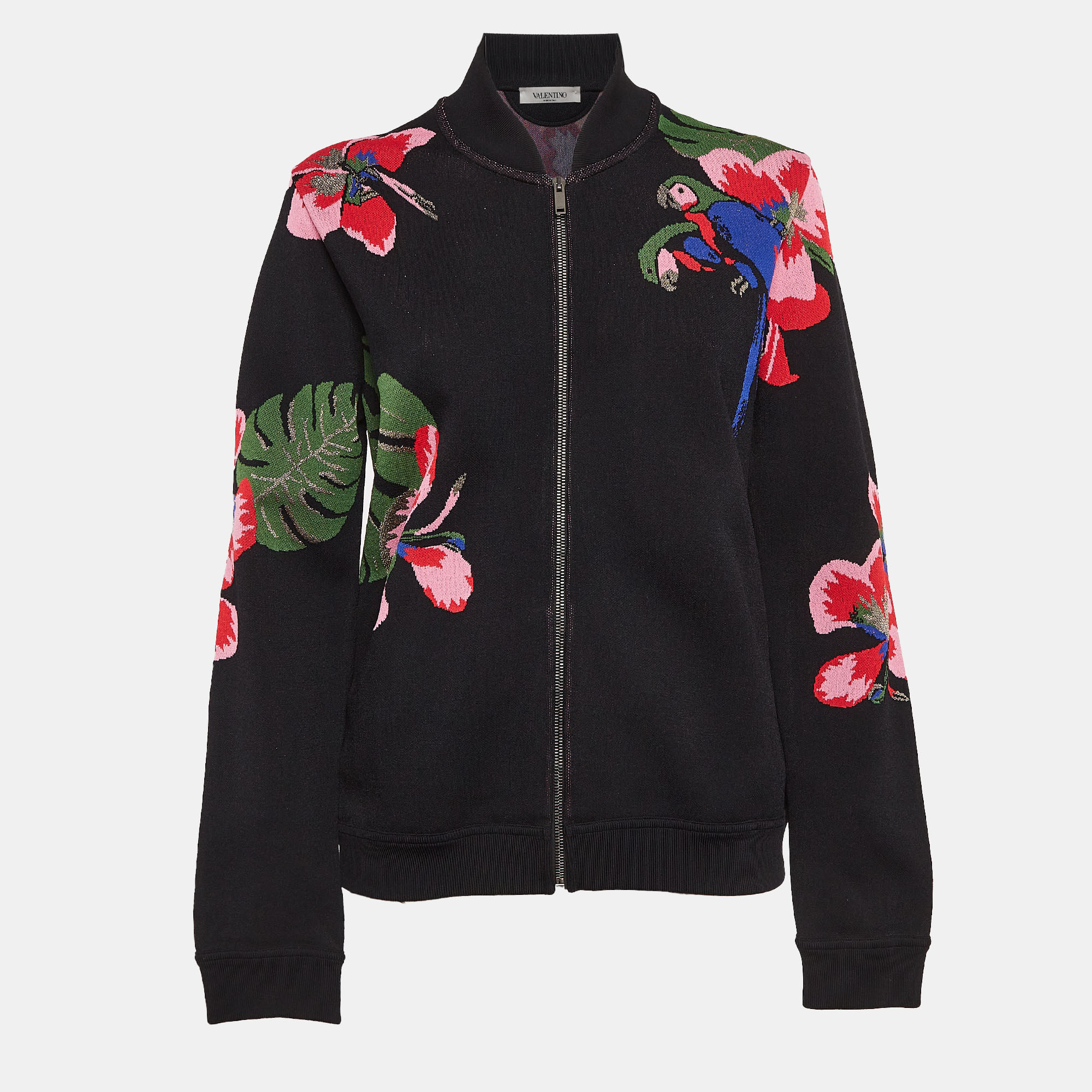 

Valentino Black Tropical Intarsia Knitted Bomber Jacket L