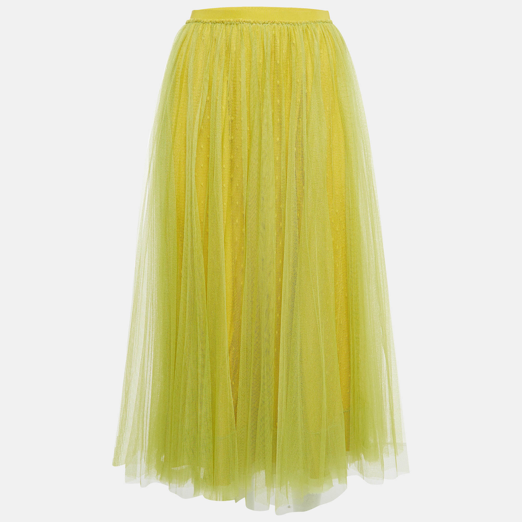 Pre-owned Red Valentino Green/yellow Tulle Midi Skirt Xs