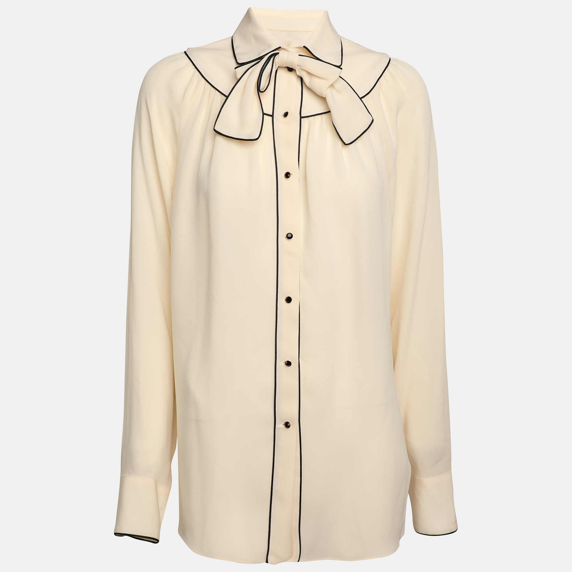 

Valentino Cream Silk Bow Detail Long Sleeve Shirt