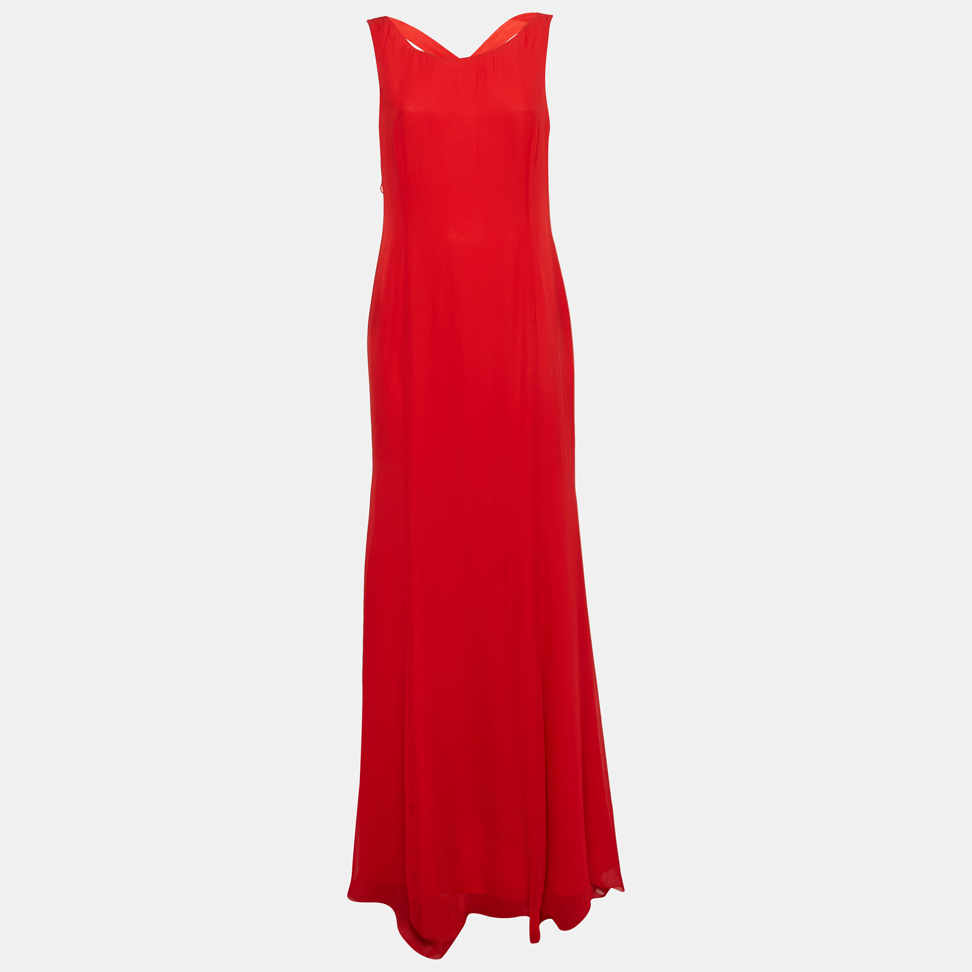 

Valentino Red Silk Ruffled Maxi Dress L